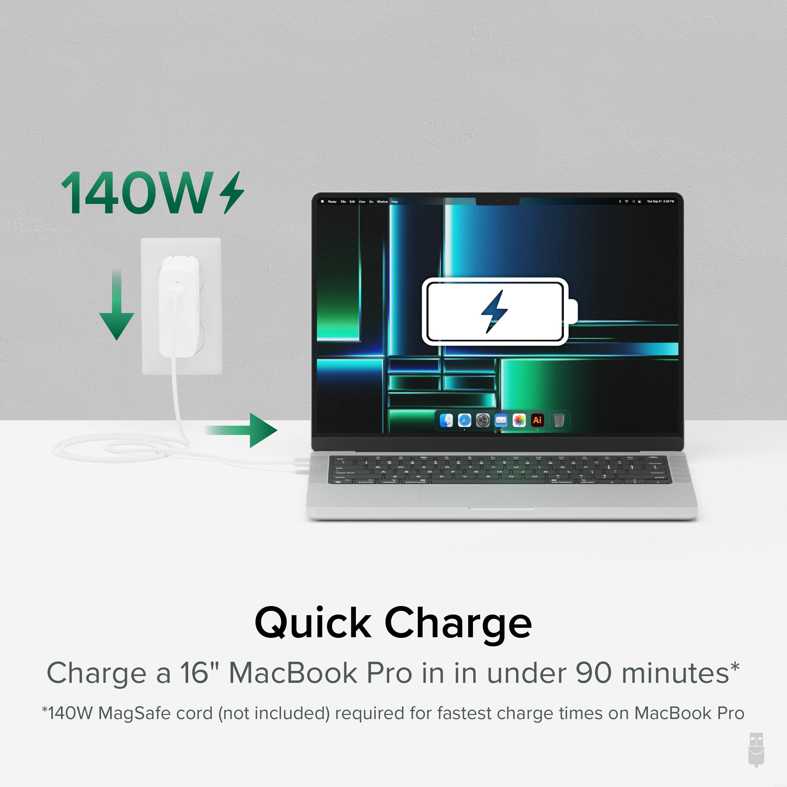 Plugable 140W USB C GaN Fast Wall Charger - PD 3.1 (EPR) Power Adapter for MacBook Pro/Air, iPad Pro, Surface Laptop & USB-C Devices - Perfect for Home, Office & Travel Charging
