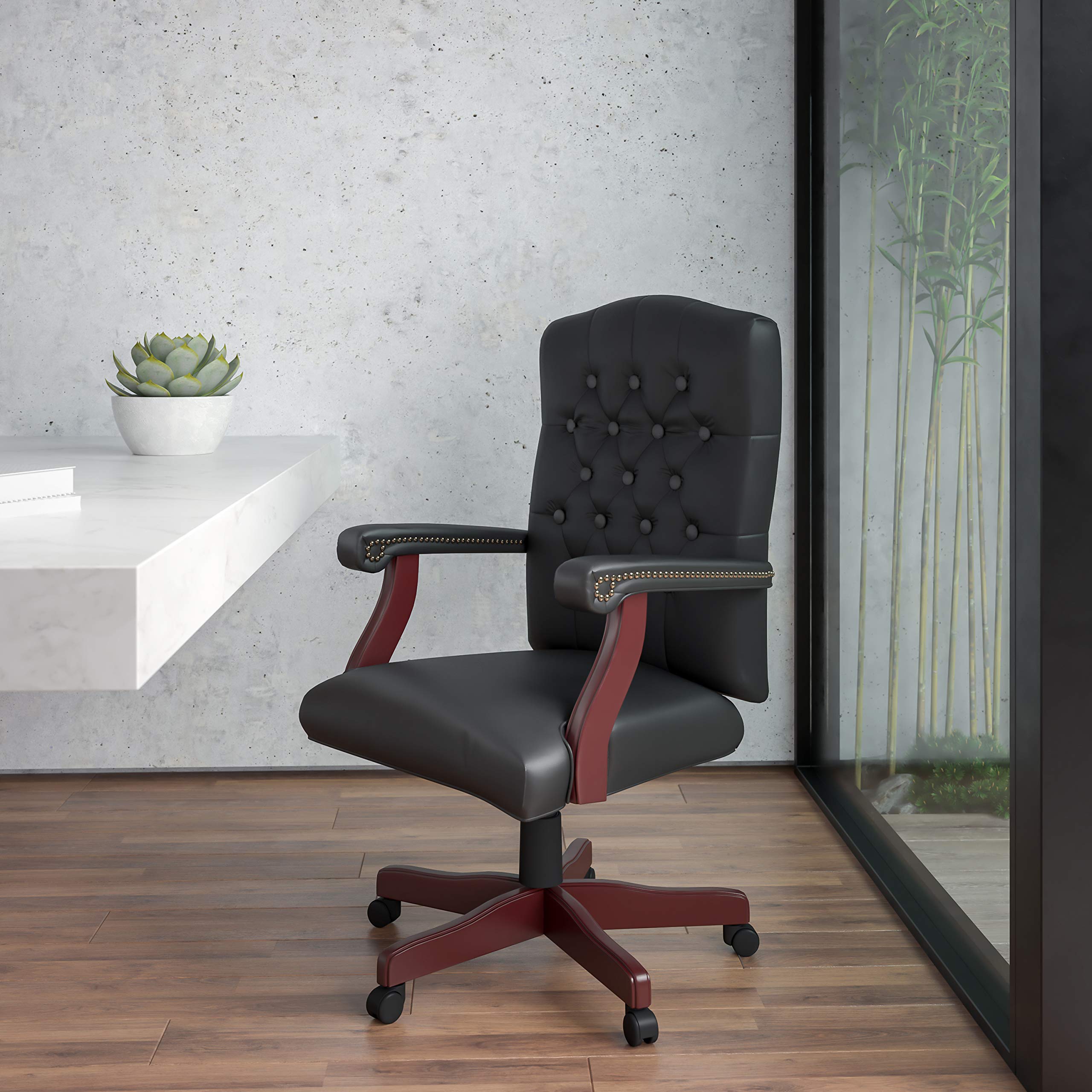 Martha Washington Black LeatherSoft Executive Swivel Office Chair with Arms - Ergonomic High Back Desk Chair for Home Office, Conference Room & Executive Suites