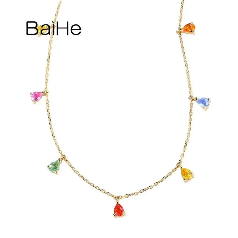 18K Yellow Gold 1.2ct Sapphire Water Droplet Necklace for Women | Elegant Clavicle Chain | Trendy Fine Jewelry | Perfect for Daily Wear, Date Nights & Special Occasions