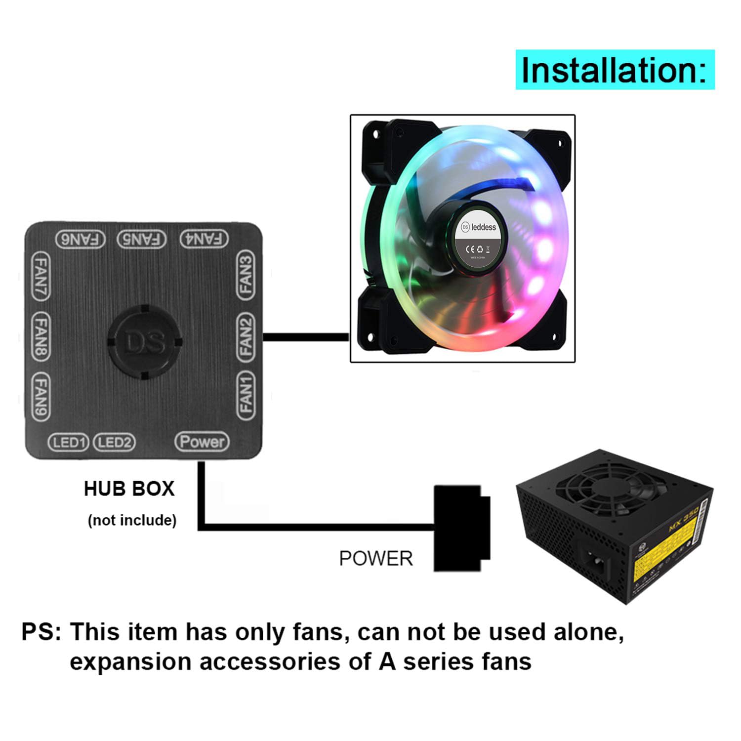RGB LED 120mm Computer Case Cooling Fan - Rainbow Color Changing PC Case Fan with Internal Airflow for CPU Cooling | Ideal for Gaming PC Builds & Computer Case Modifications