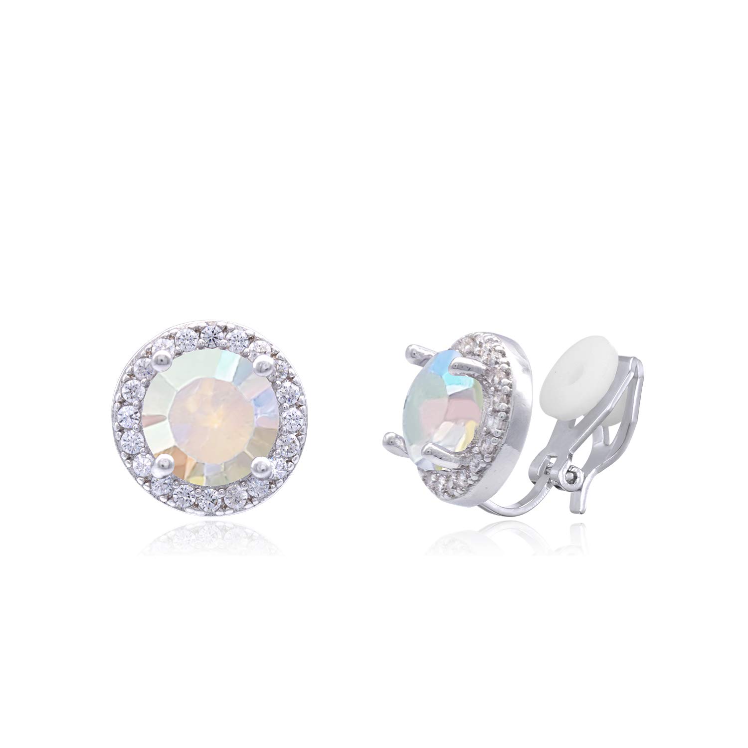 Shining 8mm Cubic Zirconia Round Clip On Earrings for Women - Non Pierced Elegant Stud Jewelry - Perfect for Weddings, Parties & Daily Wear