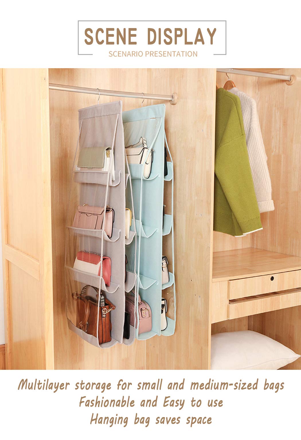AARAINBOW 1 Pack Hanging Handbag Purse Organizer - 8 Pockets Space Saving Closet Organizer for Purses & Bags (46