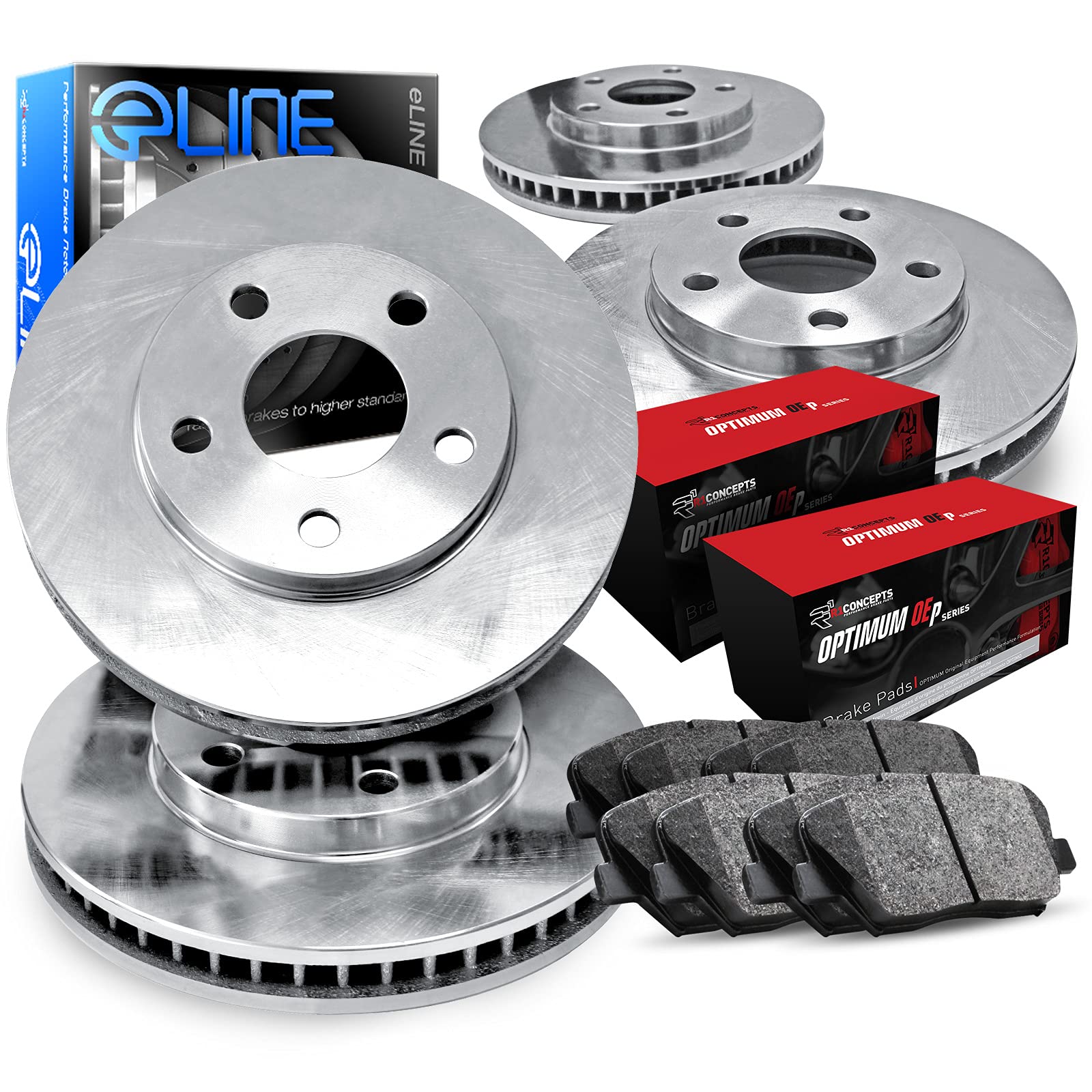 R1 Concepts Premium Front & Rear Brake Pads and Rotors Kit - CEB.72005.04 | High-Performance Braking System for Cars, Trucks & SUVs | Perfect for Daily Commuting, Highway Driving & Towing
