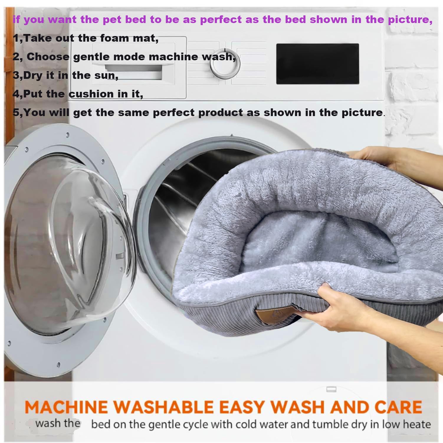 Round Calming Bolster Dog Bed with Removable Washable Cover - Medium & Small Dog Sofa Bed for Puppies (Grey, 25.6'' x 21.6'' x 6.3'') - Perfect for Crates, Living Rooms & Pet Anxiety Relief