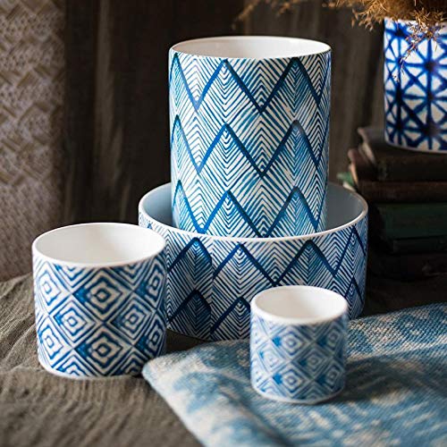 RusticReach Blue Print Ceramic Vase Planter - Handcrafted Farmhouse Decor with Various Patterns - Perfect for Home, Office & Wedding Centerpieces