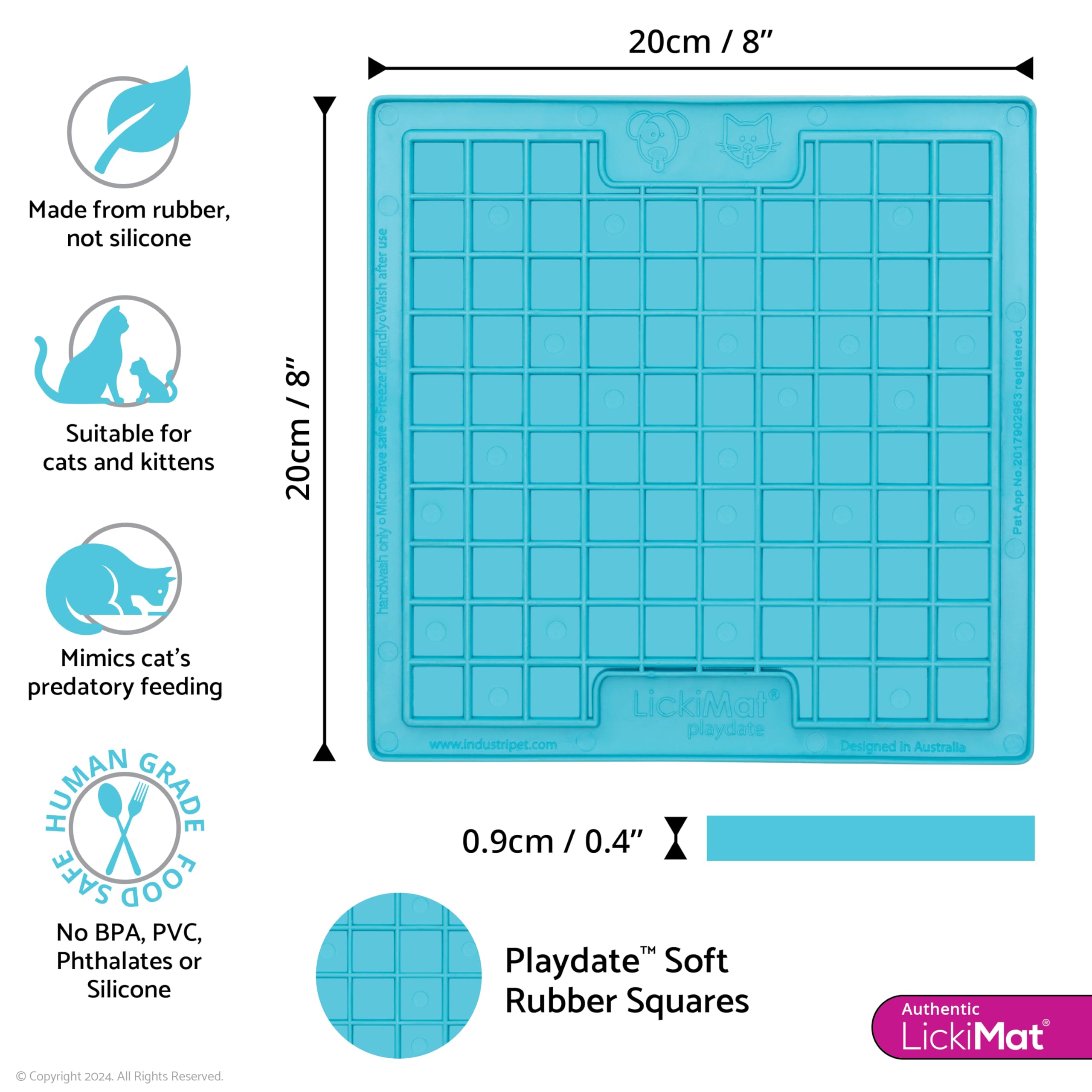 LickiMat Classic Playdate Cat Slow Feeder Lick Mat - Anxiety & Boredom Relief for Cats - Perfect for Food, Treats, Yogurt & Peanut Butter - Fun Alternative to Slow Feed Cat Bowls - Turquoise - Great for Mealtime Enrichment & Stress Reduction