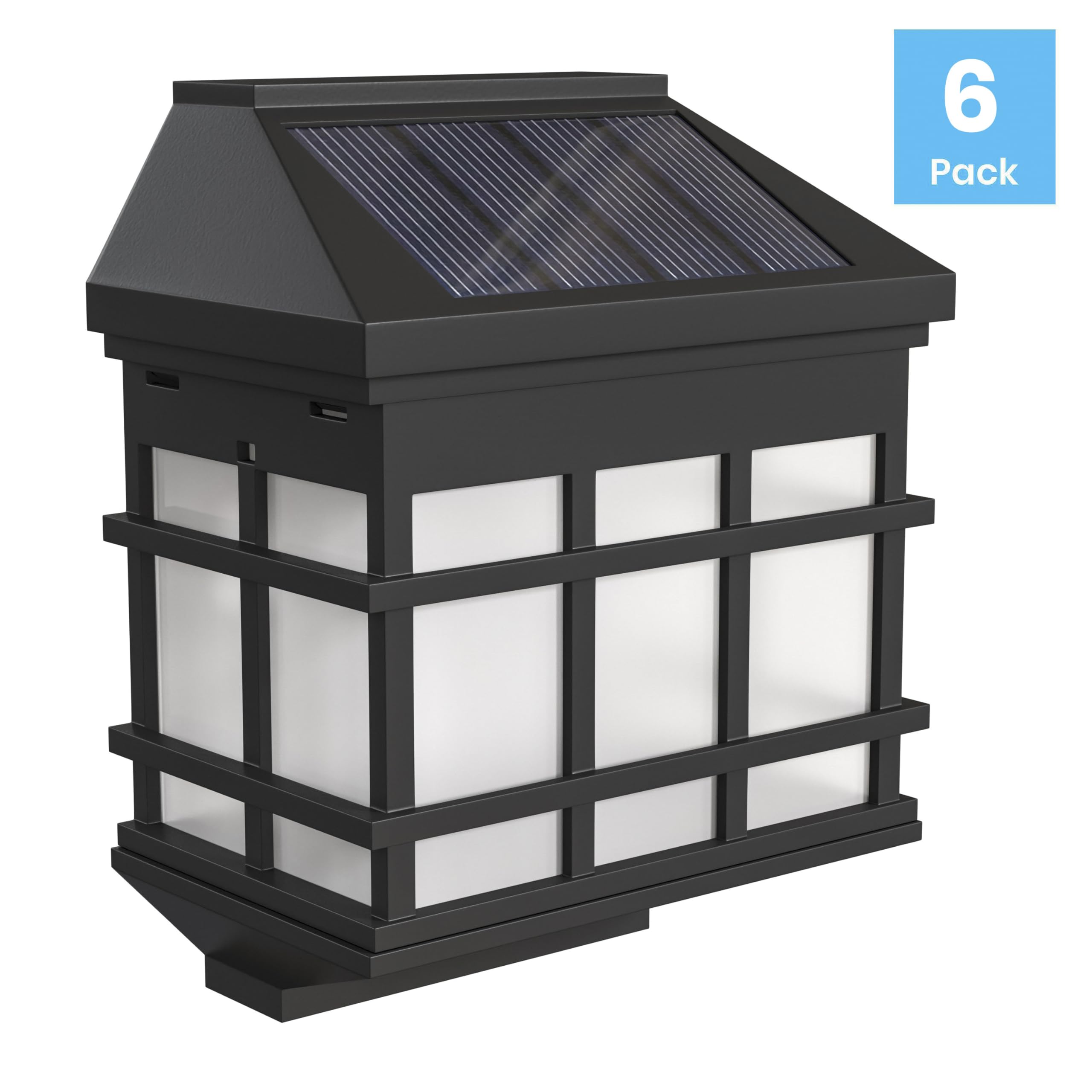 Merrick Lane Black Solar Wall Lights - 6 Pack Bright White LED Outdoor Solar Powered Lights for Fence, Deck, Garden, Pathway & Patio Lighting - Waterproof & Energy Efficient Landscape Lighting