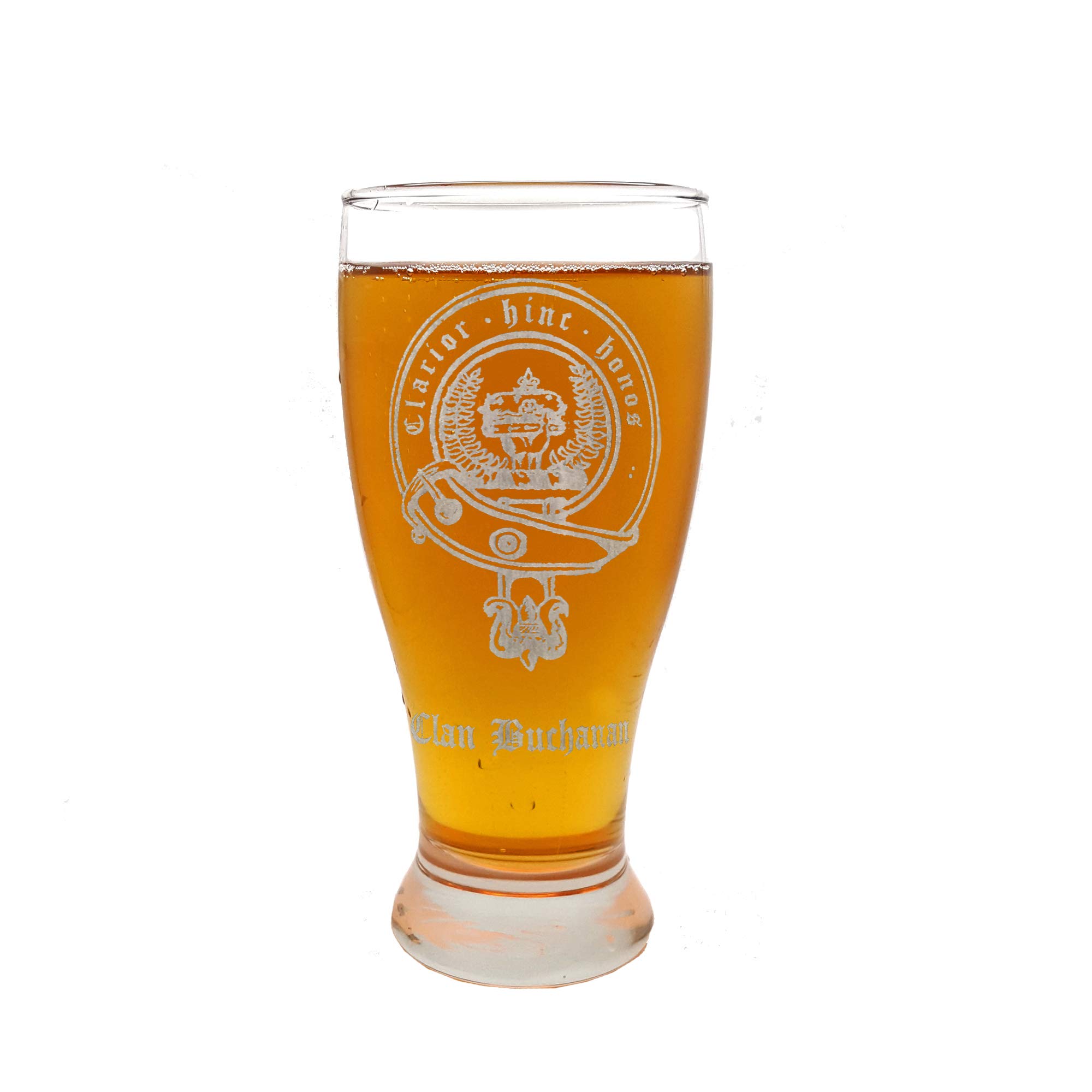 Clan Buchanan Scottish Crest Pint Glass Set of 4 - Personalized Engraved Family Crest Pub Beer Glasses for St. Patrick's Day, Scottish Weddings & Home Bar Decor
