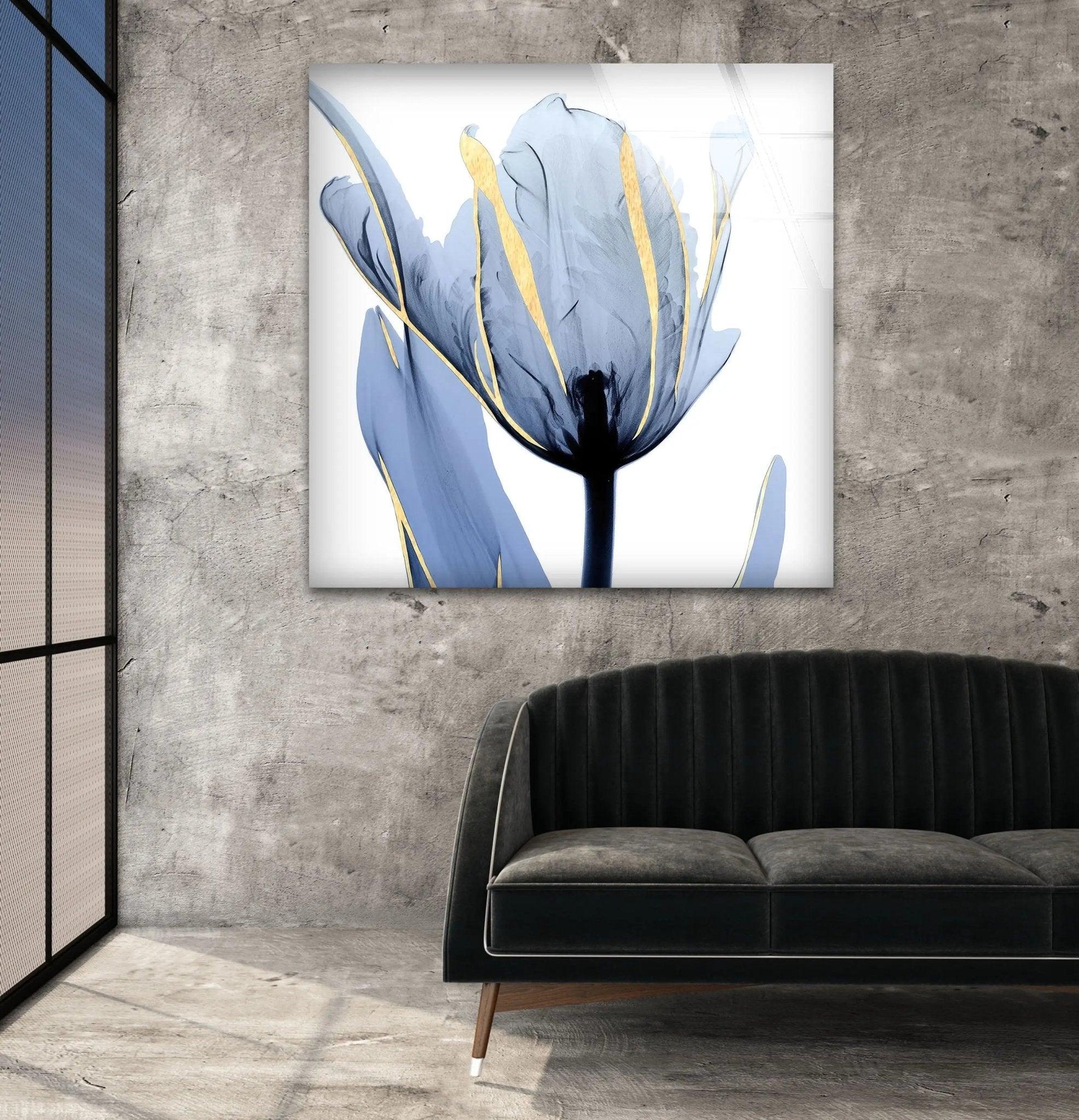 Albert Koetsier Blue Tulip Flower Glass Wall Art - Handcrafted Stained Glass Window Decor for Home, Office & Gift - Perfect for Living Room, Bedroom & Wedding Decorations