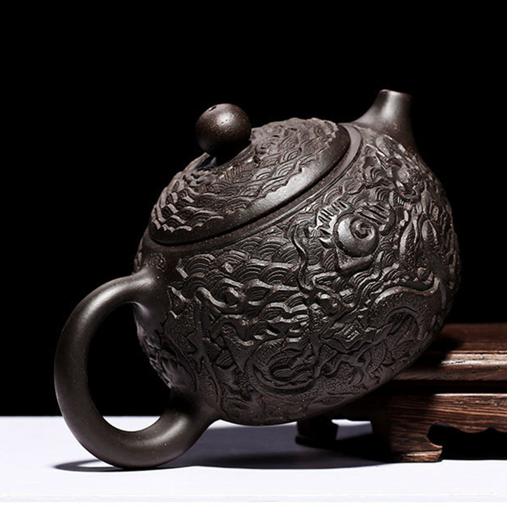 Premium Yixing Black Clay Dragon Teapot - Authentic Chinese Purple Sand Teapot for Gongfu Tea Ceremony | Perfect for Oolong, Pu-erh & Green Tea Brewing | Tea Lover Gift & Home Decor