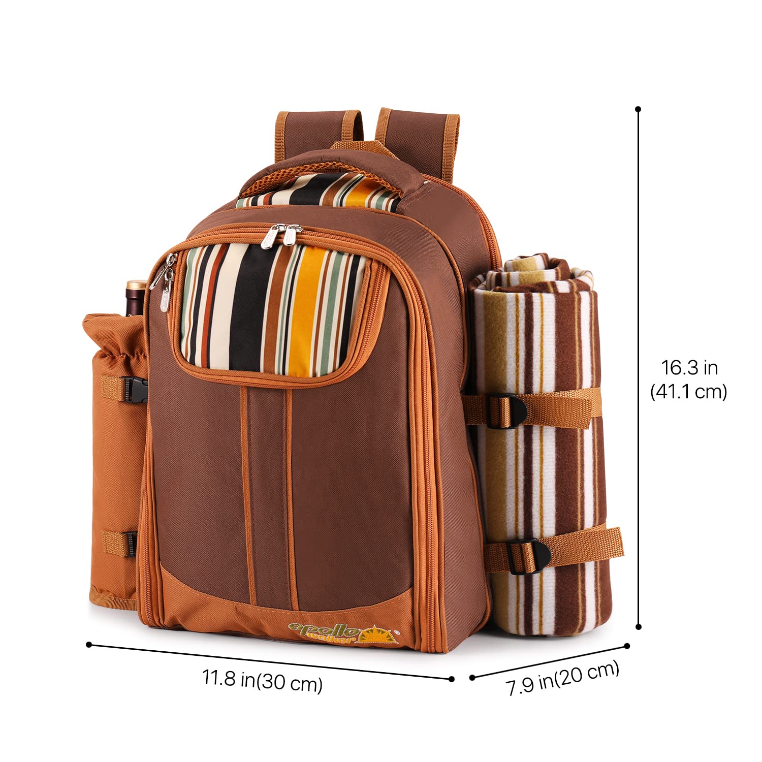 Flexzion 4-Person Picnic Backpack Set with Insulated Compartment, Detachable Wine Holder, Plates & Cutlery - Perfect for Outdoor Dining, Beach Trips & Wine Tasting (Brown)