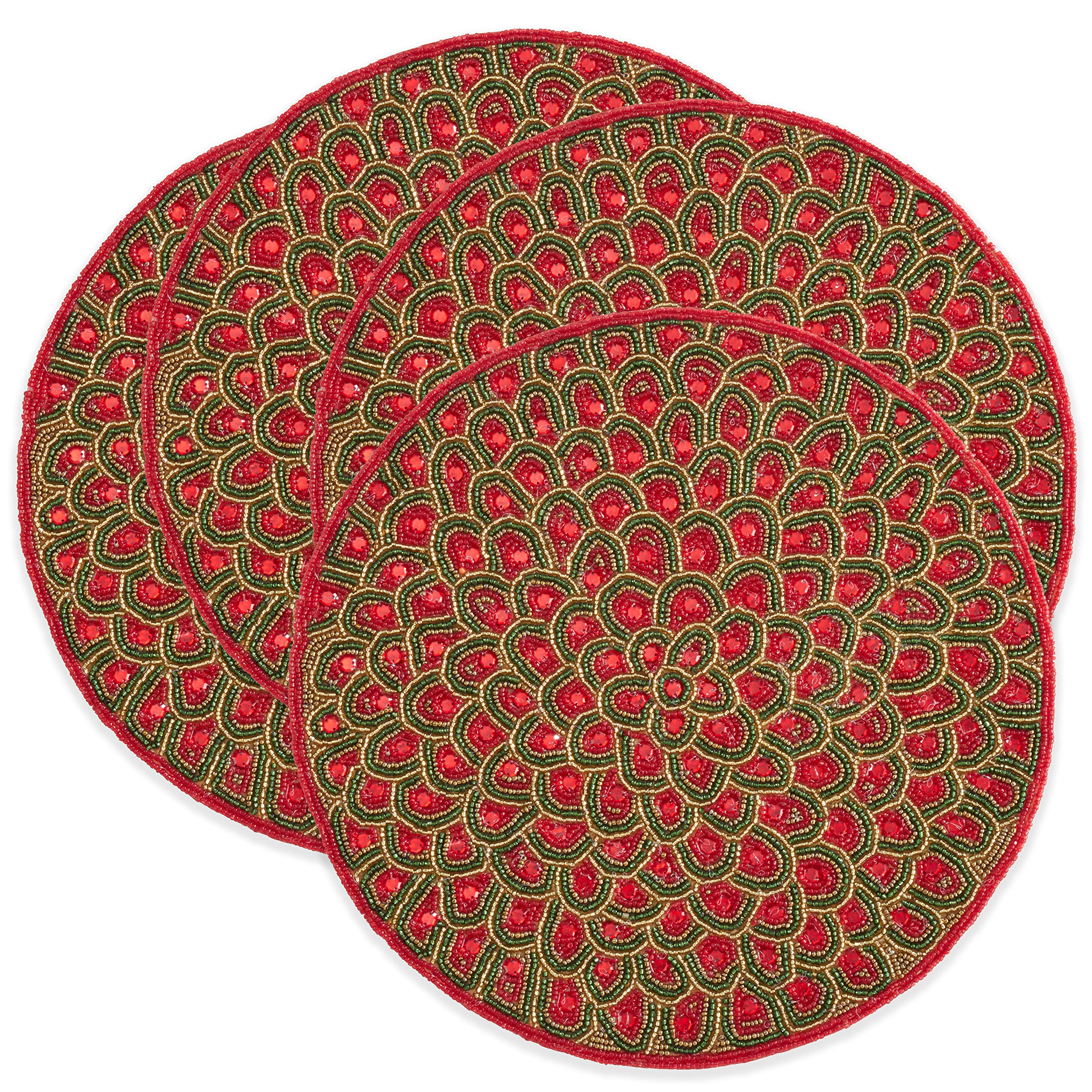 Elegant Beaded Placemats Set of 4 - Handwoven Boho Table Mats for Dining Room Decor, Wedding & Holiday Table Settings
