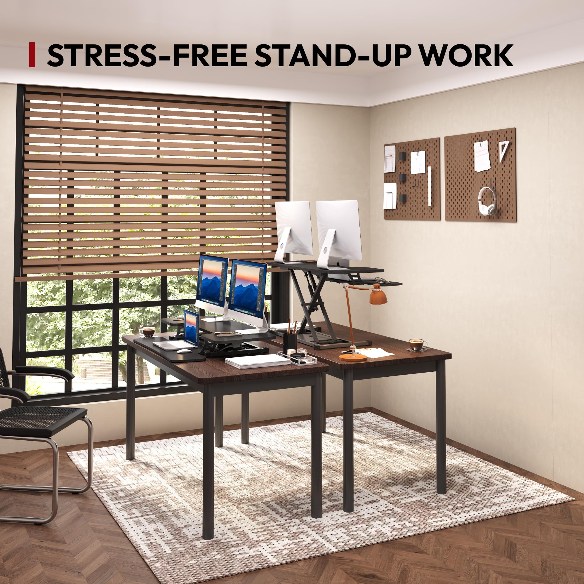 SANODESK 36 Inch Electric Height Adjustable Standing Desk Converter - Dual Monitor Riser with Spacious Keyboard Tray for Home Office, Ergonomic Laptop Workstation (Black) - Perfect for Remote Work, Gaming & Study Setup