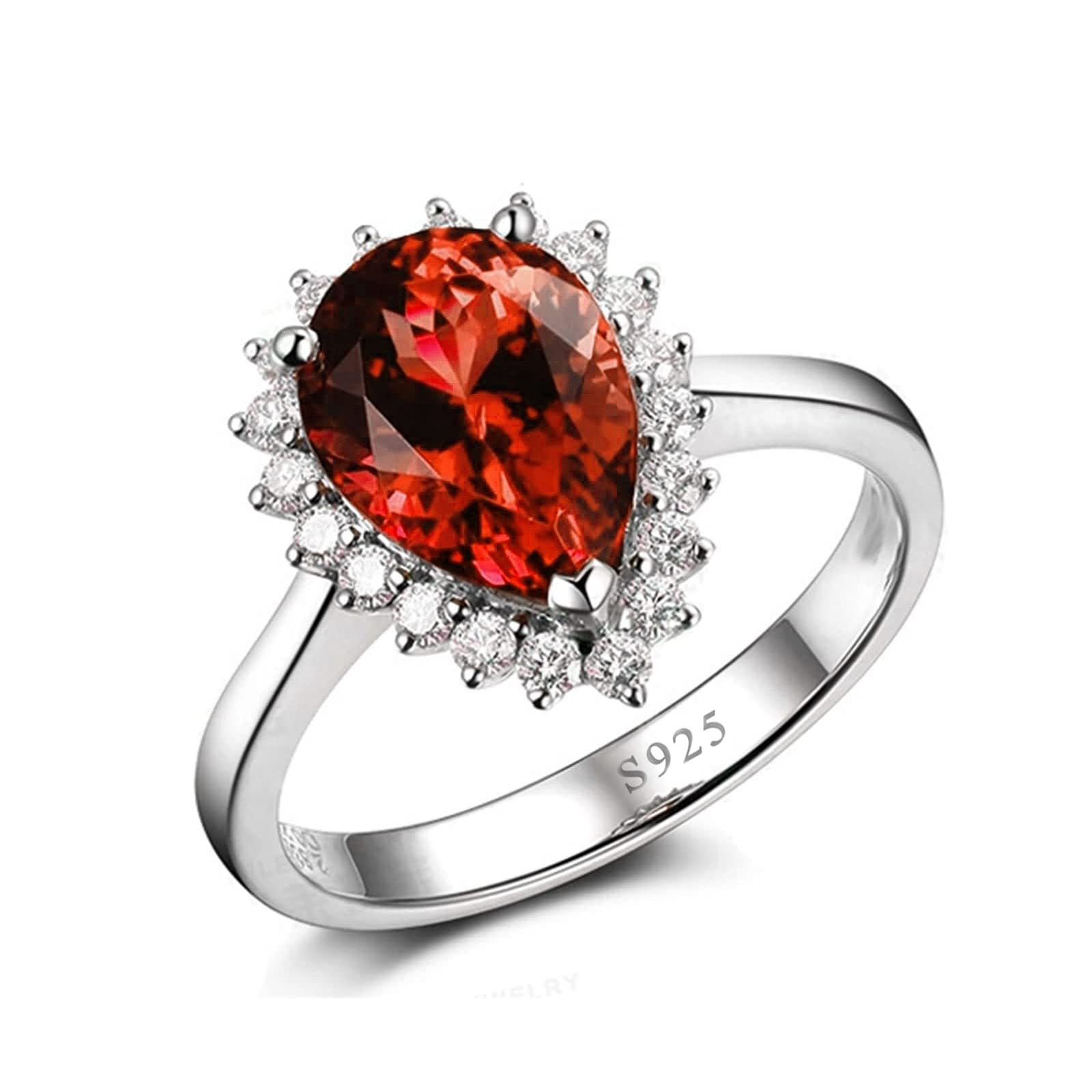 925 Sterling Silver Promise Ring with Red Teardrop Pear CZ - Valentine's Day Engagement Ring for Women Size 8 - Perfect for Anniversaries, Proposals & Romantic Gifts