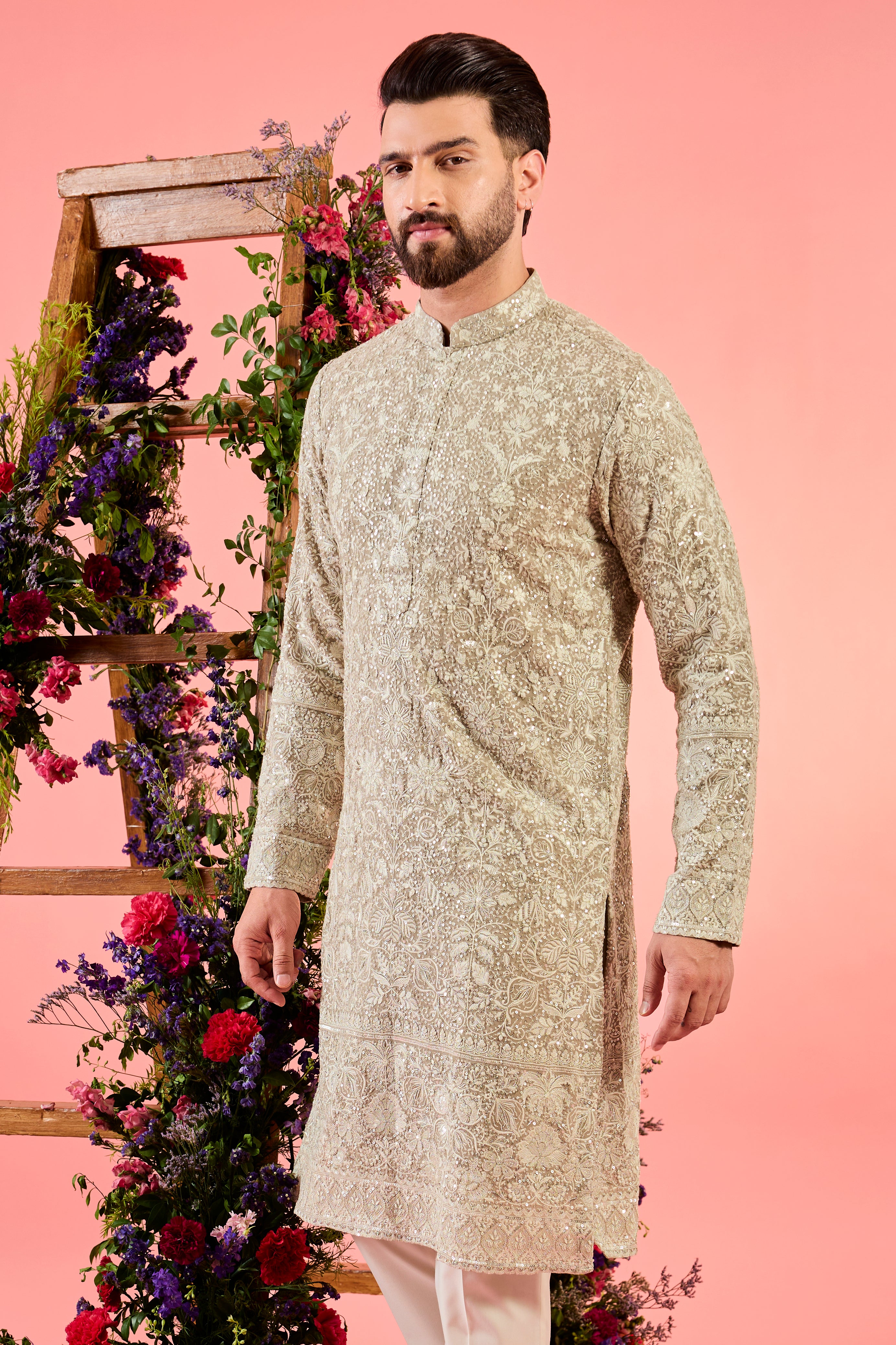 Elegant Chikankari Kurta for Women with Sequin and Threadwork Embroidery - Perfect for Festivals, Weddings & Special Occasions