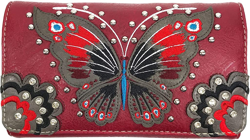 Peacock Butterfly Floral Embroidery Crossbody Trifold Wallet for Women - Elegant Wine Red Leather Clutch Purse with RFID Protection - Perfect for Parties, Dating, and Everyday Use