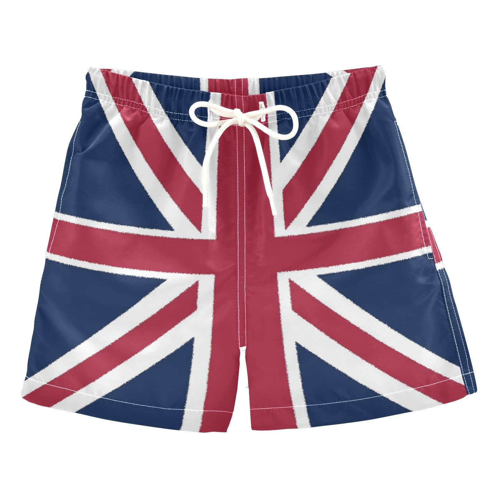 **Boys Union Jack Flag Swim Trunks - Quick Dry Swim Shorts with Mesh Lining & Adjustable Waist - Perfect for Beach, Pool, and Summer Water Activities**