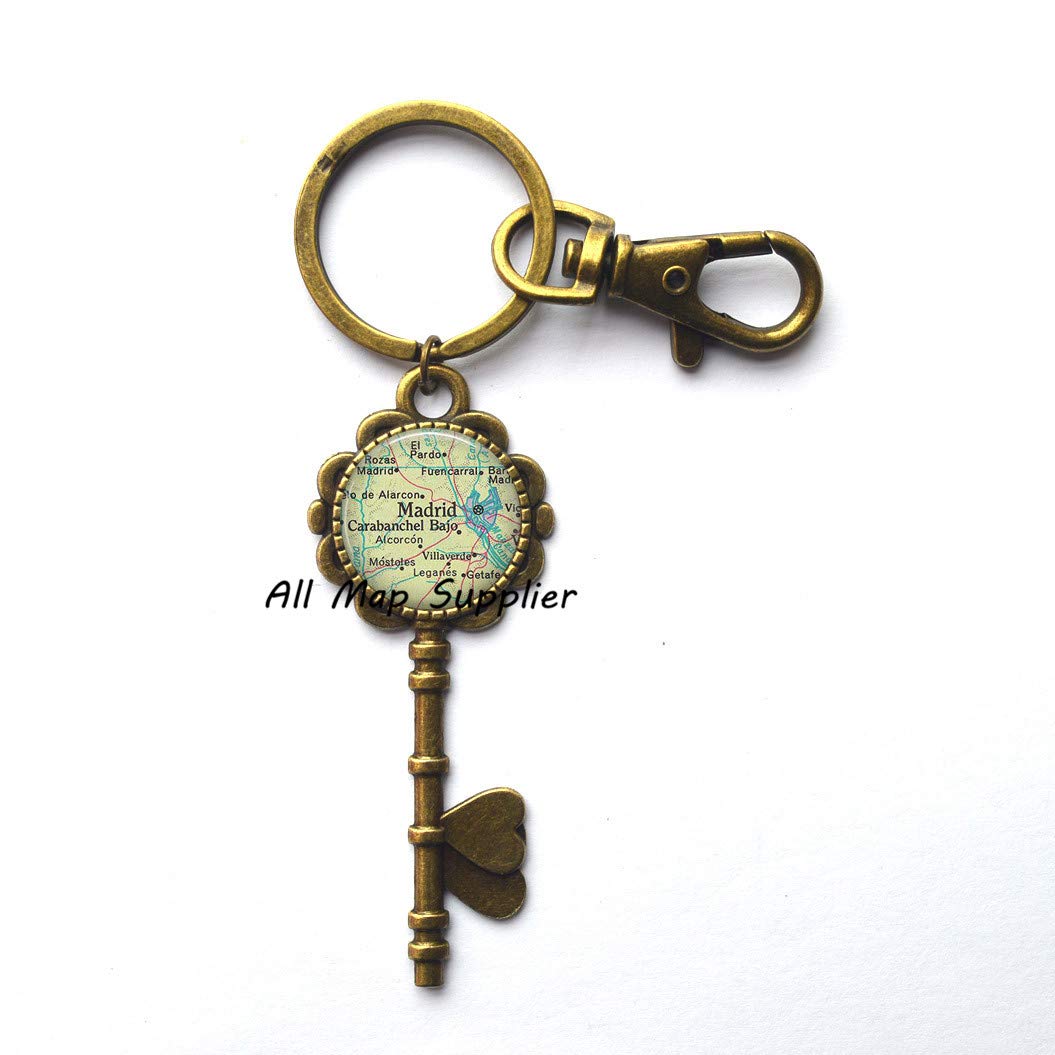 Madrid Map Keychain - Spain Travel Souvenir Gift for Keys