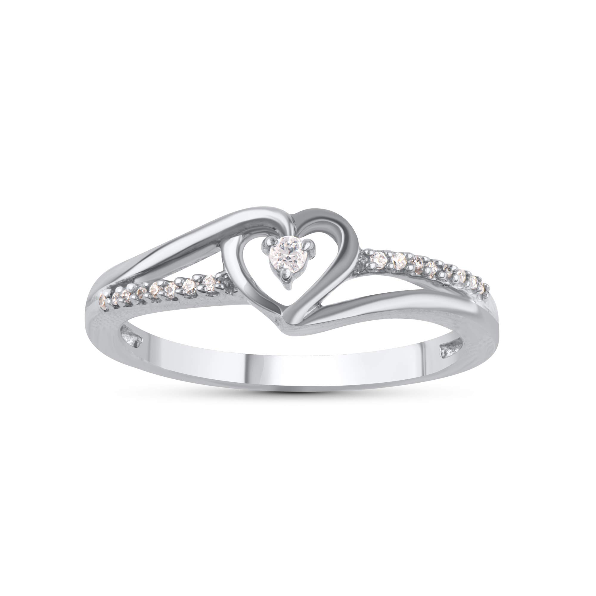 0.08 Carat Natural Round Diamond Heart Shaped Promise Band Ring in 10K White Gold for Women | G-H Color I1-I2 Clarity | Engagement Ring, Wedding Jewelry, Anniversary Gift for Her, Valentine's Day Present