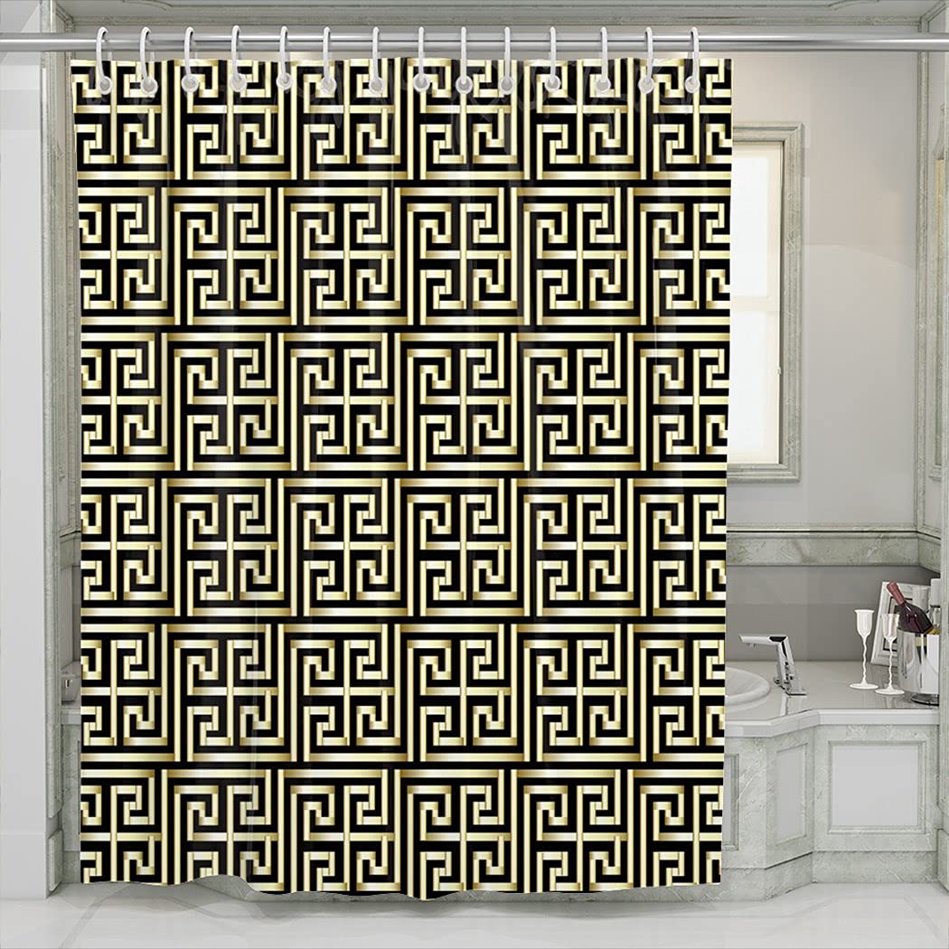 Golden Greek Key Shower Curtain 72x84 Inch - Luxury Bathroom Decor, Extra Long Waterproof Fabric, Elegant Home Accessories for Modern & Classic Bathrooms