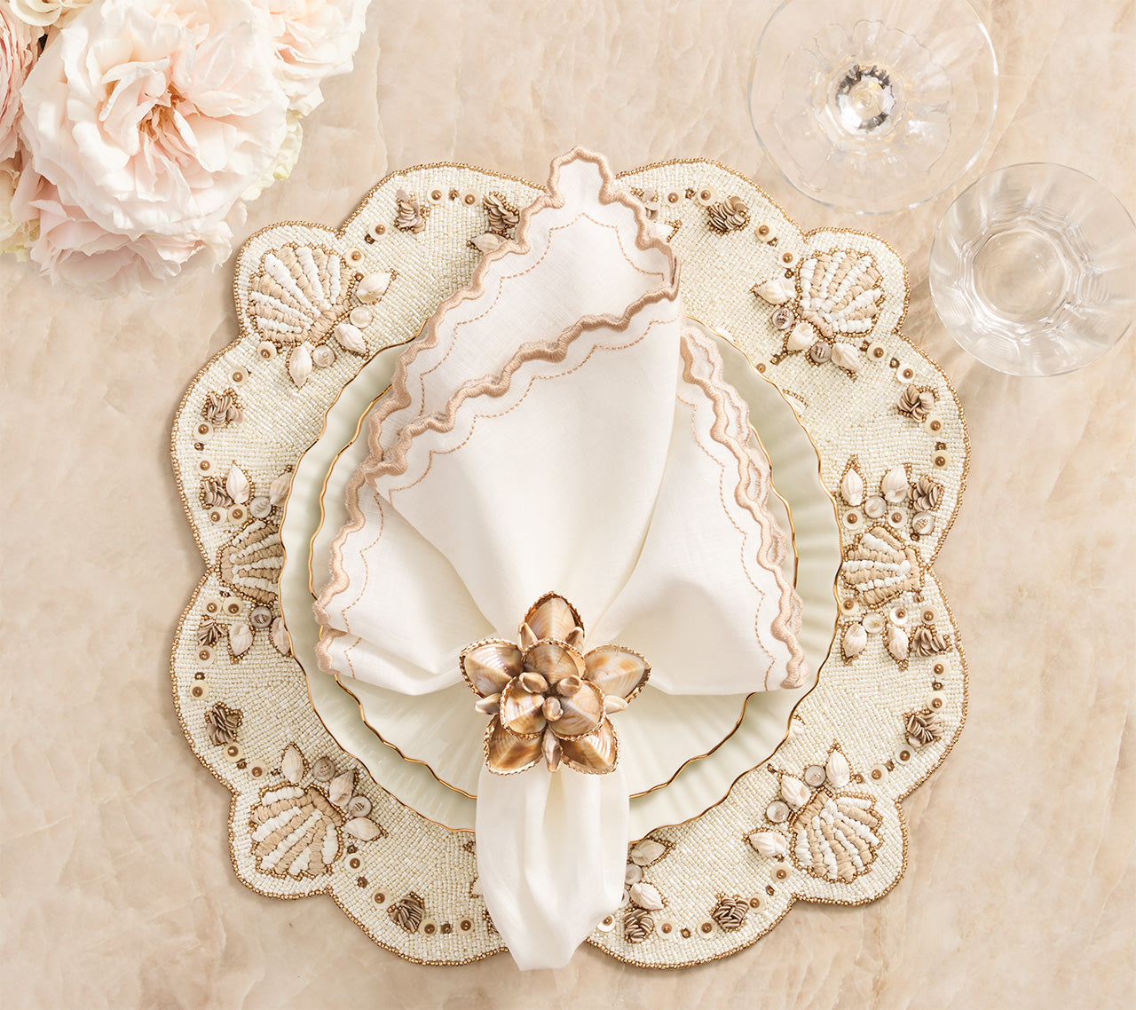 Natural & Ivory Gold Beachcomber Placemats Set of 2 - Elegant Table Decor for Dining Room, Kitchen, or Outdoor Entertaining