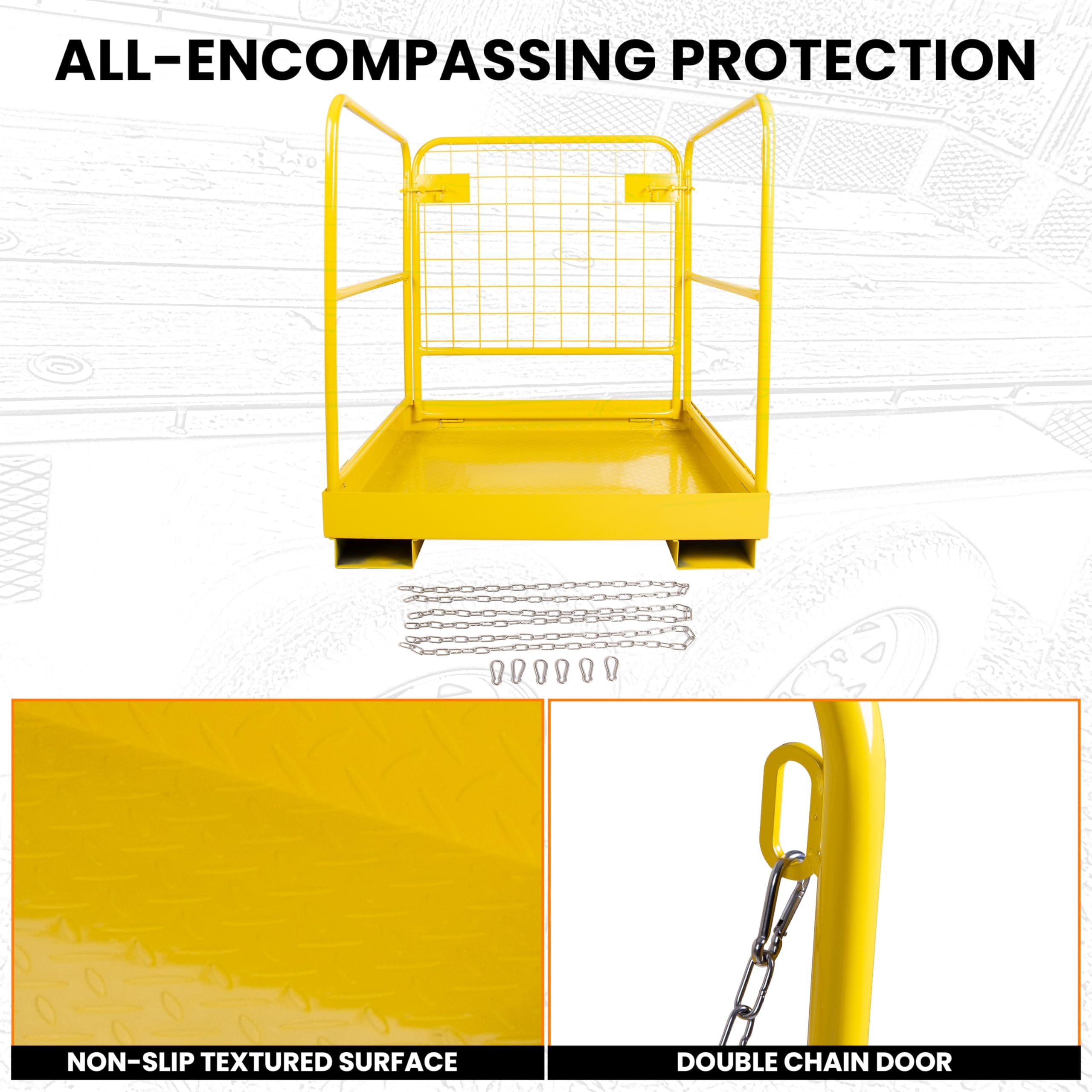 Heavy Duty 36x36 Steel Forklift Safety Cage - 1200 LBS Capacity Foldable Forklift Man Basket Work Platform for Warehouse, Construction & Industrial Use