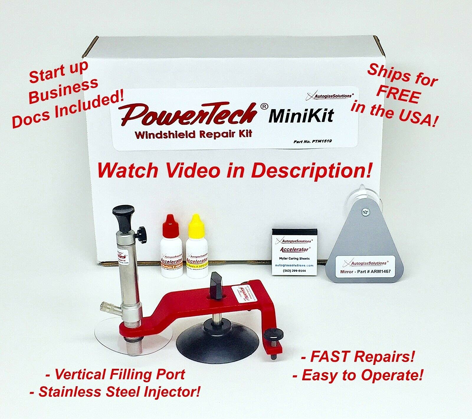 Powertech MiniKit Windshield Repair Kit - Professional DIY Car Glass Crack Fix Tool for Windshield Chips & Cracks - Perfect for Home, Roadside, and Emergency Auto Repairs