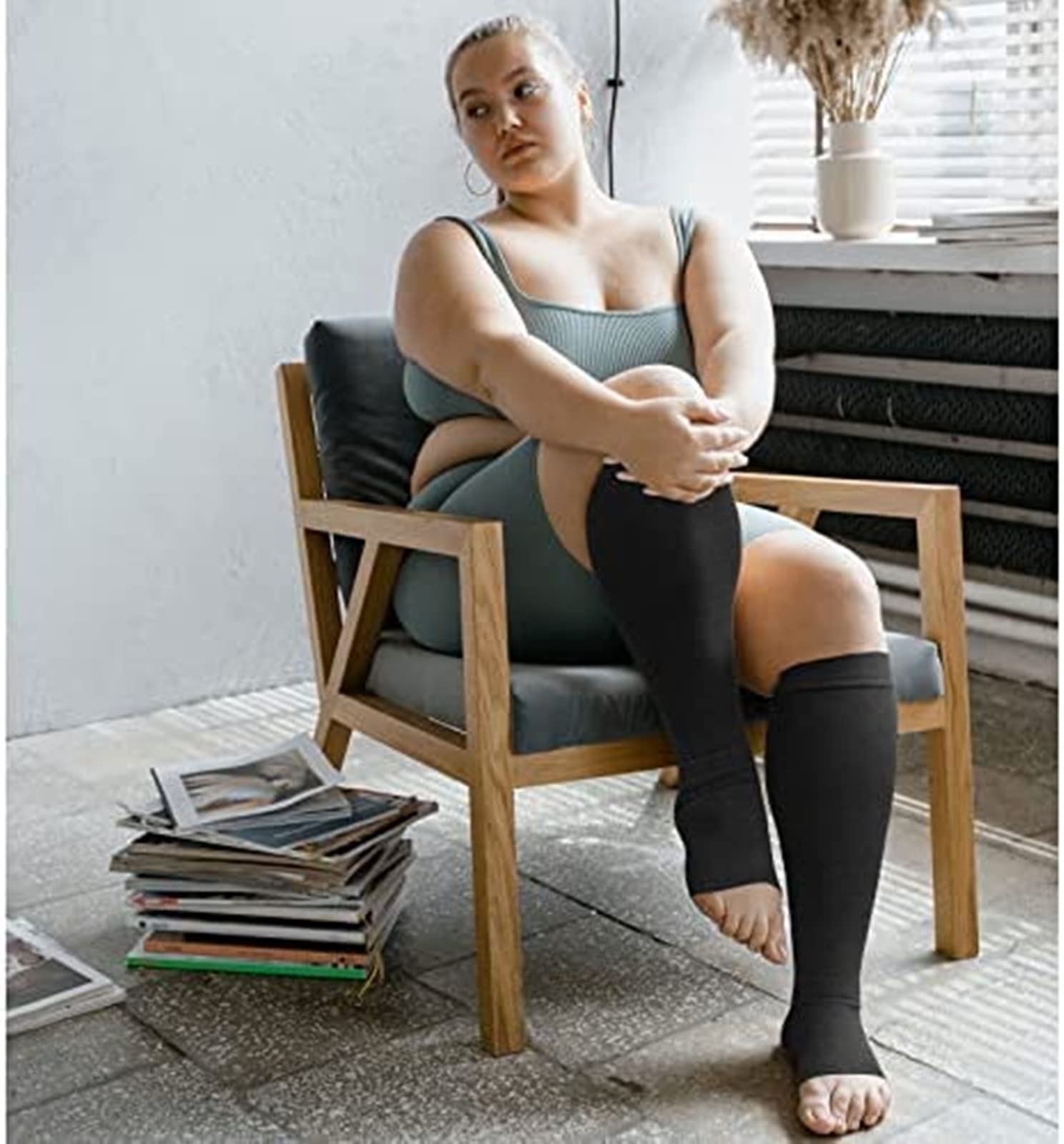 3 Packs Plus Size Compression Socks with Zipper - Knee High 15-20 mmHg Support Socks for Women & Men - Open Toe Circulation Socks for Varicose Veins & Swelling Relief - Perfect for Travel, Nursing & Long Work Shifts