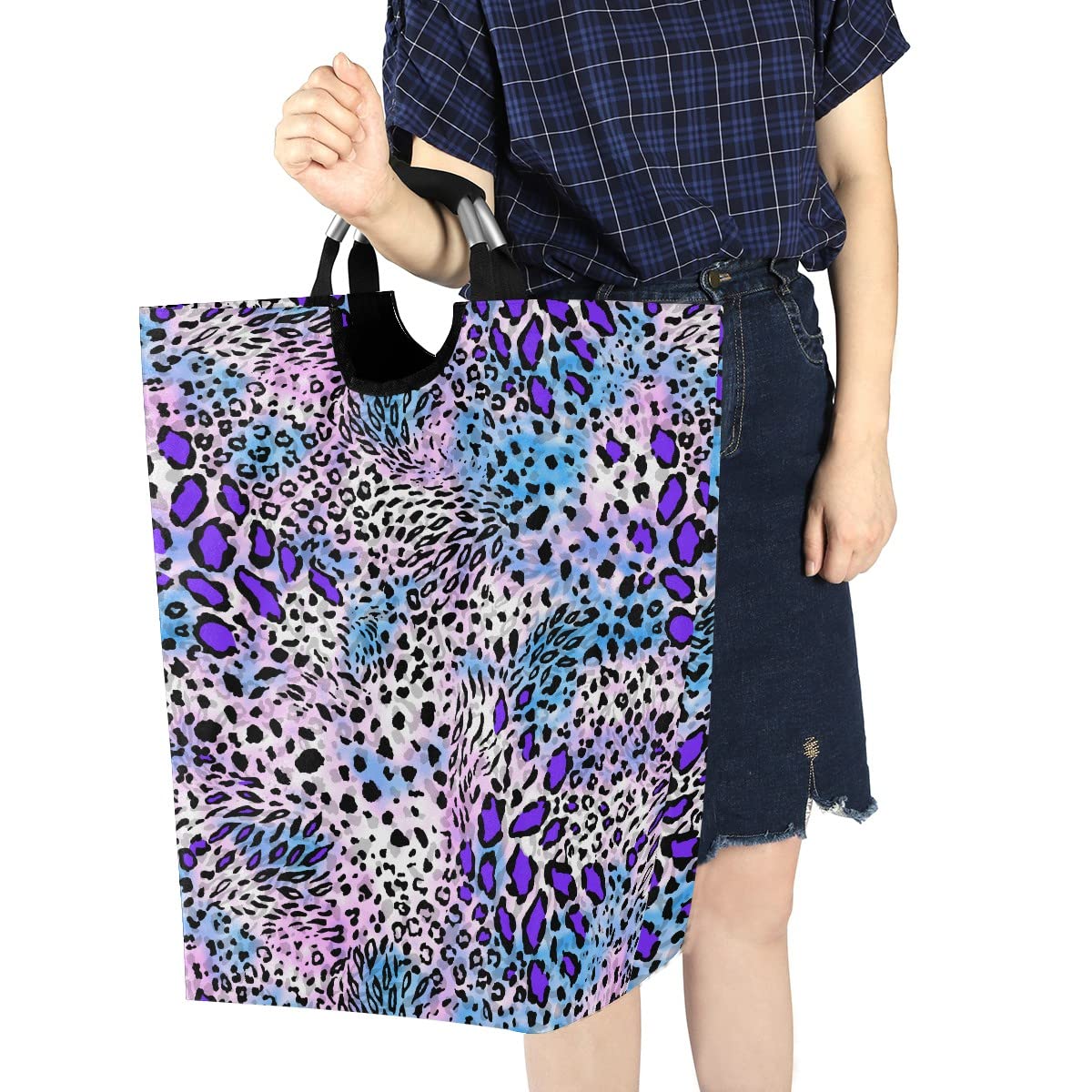 Foldable Leopard Print Laundry Bag with Handles - Collapsible Purple Laundry Hamper Basket for Bathroom Storage & Laundry Room Organization | Perfect for College Dorms, Travel & Home Decor