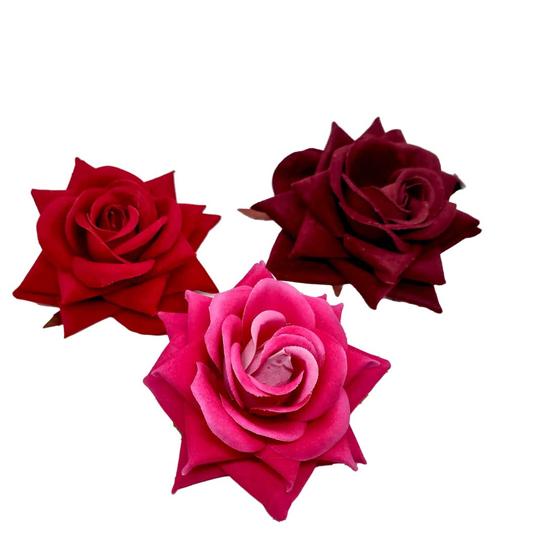 Women's Hair Clips Set of 3 - Rose Flower Hair Accessories with Artificial Flowers, Bun Maker for Girls & Women | Perfect for Weddings, Parties & Everyday Styling
