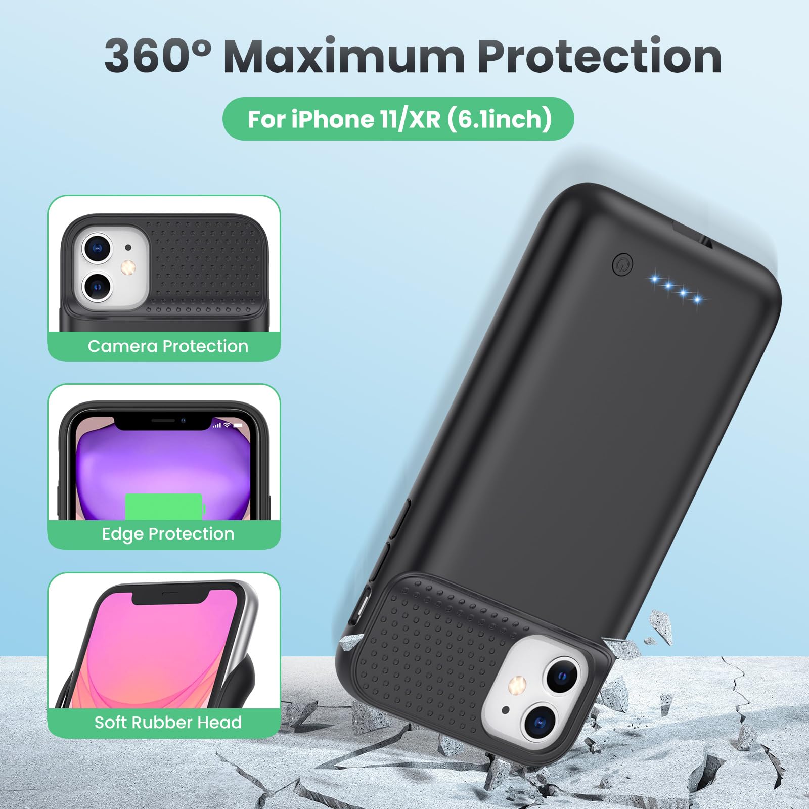 7500mAh Ultra-Slim Battery Case for iPhone 11/XR (6.1 Inch) - Protective Charging Cover with Portable Rechargeable Power Bank | Perfect for Travel, Work & Outdoor Activities