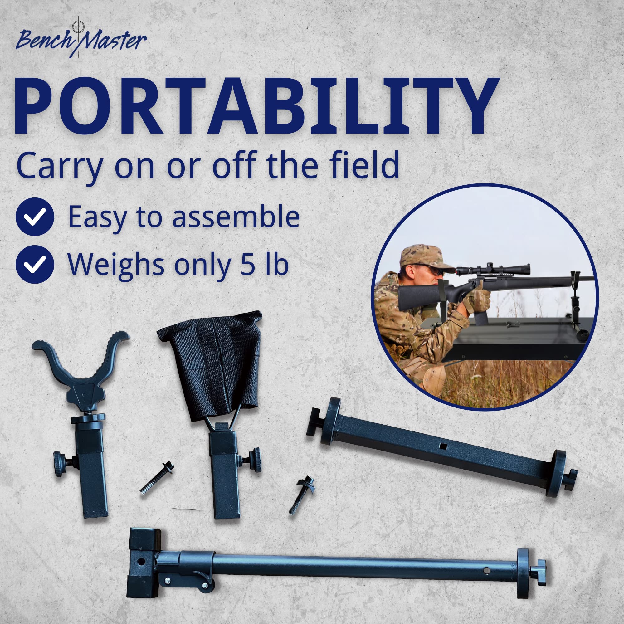 BenchMaster Perfect Shot Shooting Rest - Ambidextrous All Metal Rifle & Shotgun Rest for Outdoor Range | Heavy Duty Bench Rest for Precision Shooting (Black, 3.4x19.5x5.6 in) | Ideal for Hunting, Target Practice & Long Range Shooting