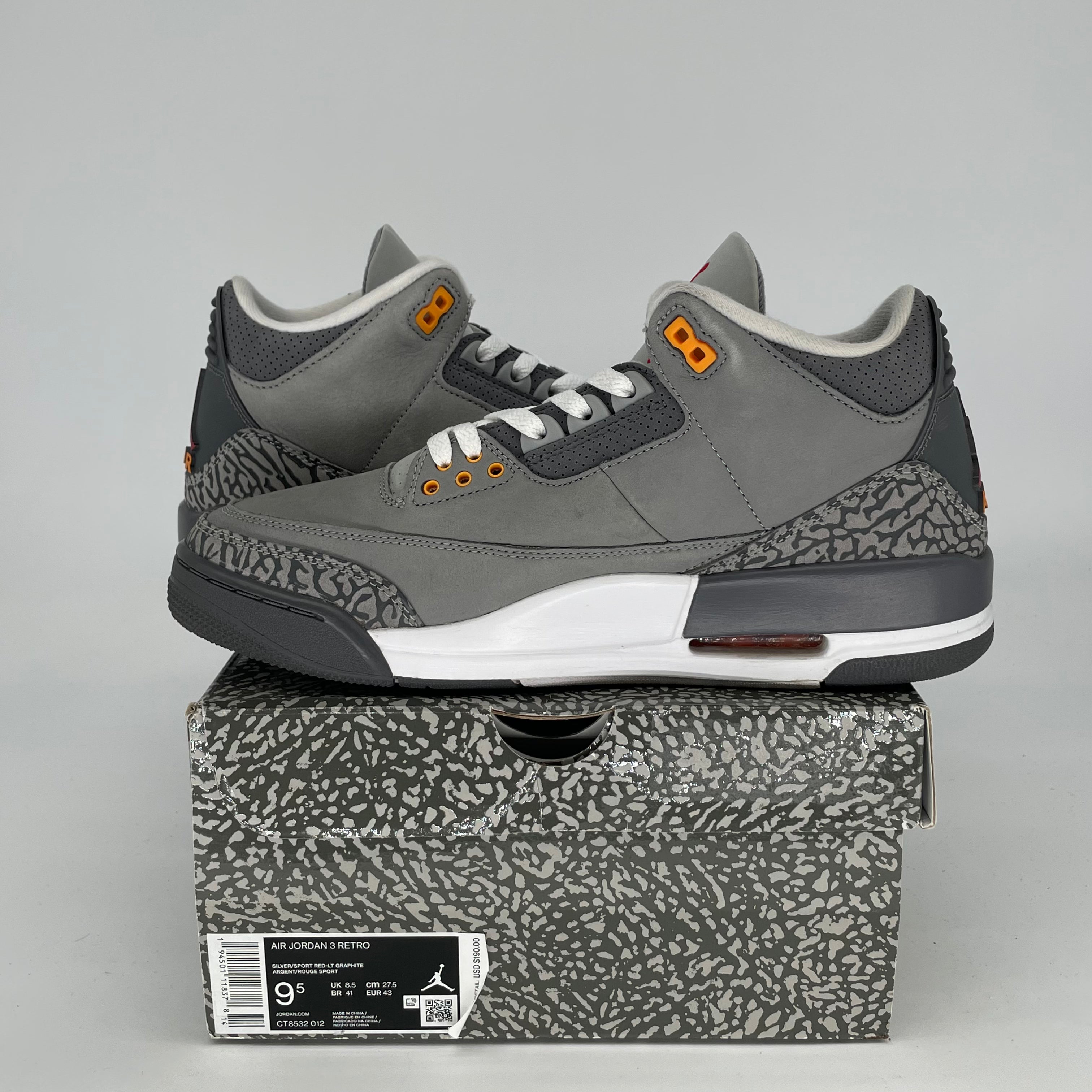 AIR JORDAN 3 COOL GREY Men's Basketball Shoes - Size 9.5/11W (CT8532-012) | Retro Sneakers for Casual Wear, Street Style & Sports Performance