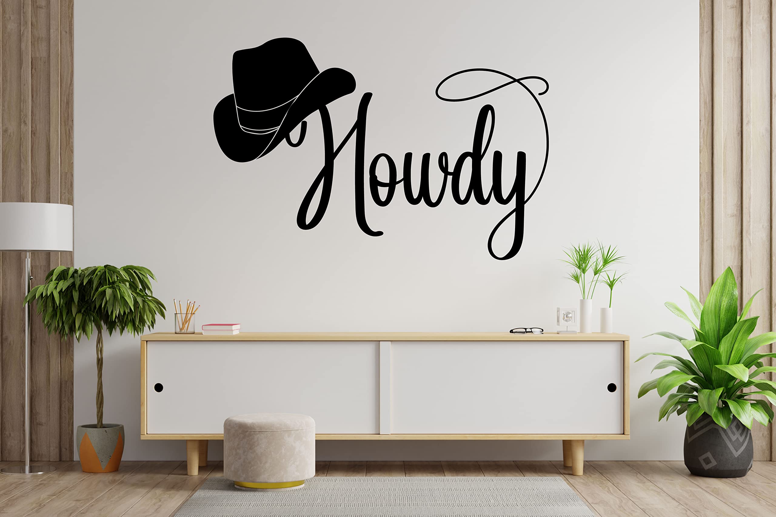 Howdy Vinyl Wall Decal - Custom Western Home Decor with Cowboy Hat Silhouette - Removable Sticker for Bedroom, Barn, Cabin or Game Room - Perfect for Western Themed Parties, Rustic Weddings & Farmhouse Decor