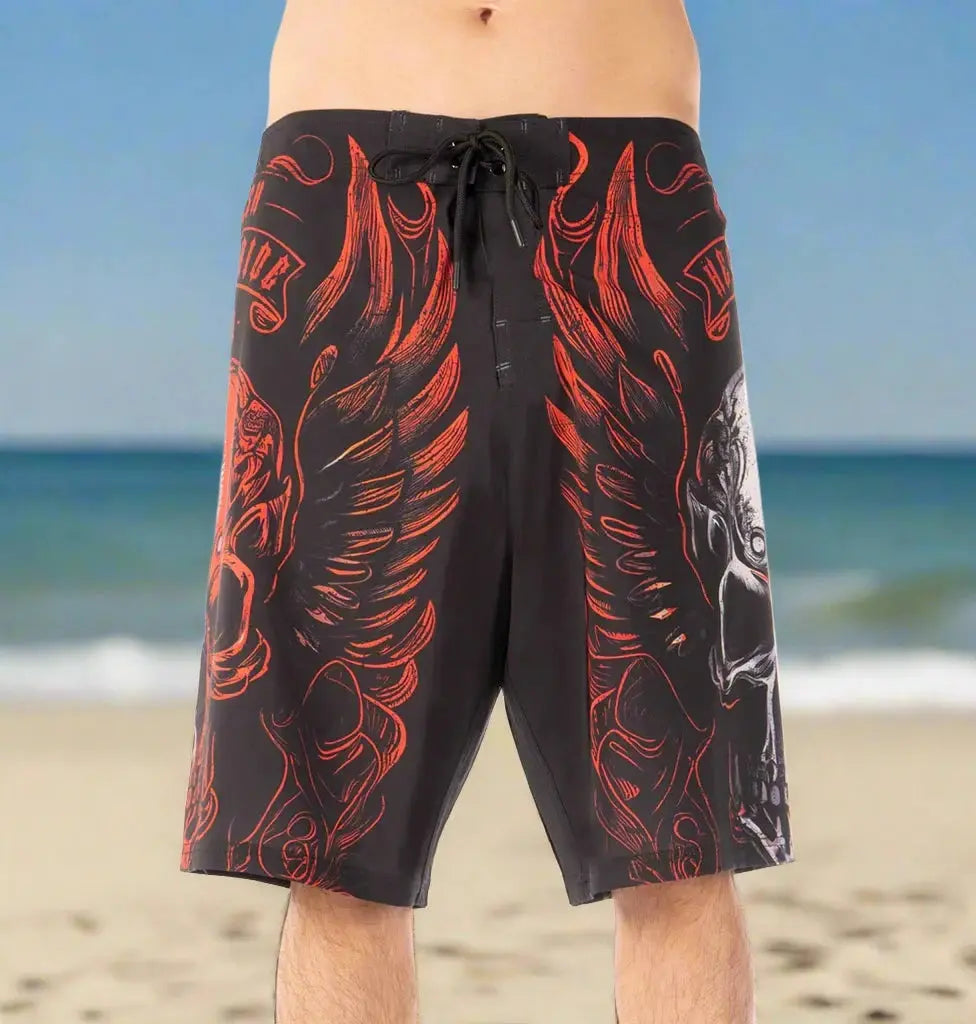 Headrush Men's Hell Wings Board Shorts - Quick-Dry Swim Trunks for Surfing, Swimming & Beach Activities | Comfortable & Durable Swimwear for Men