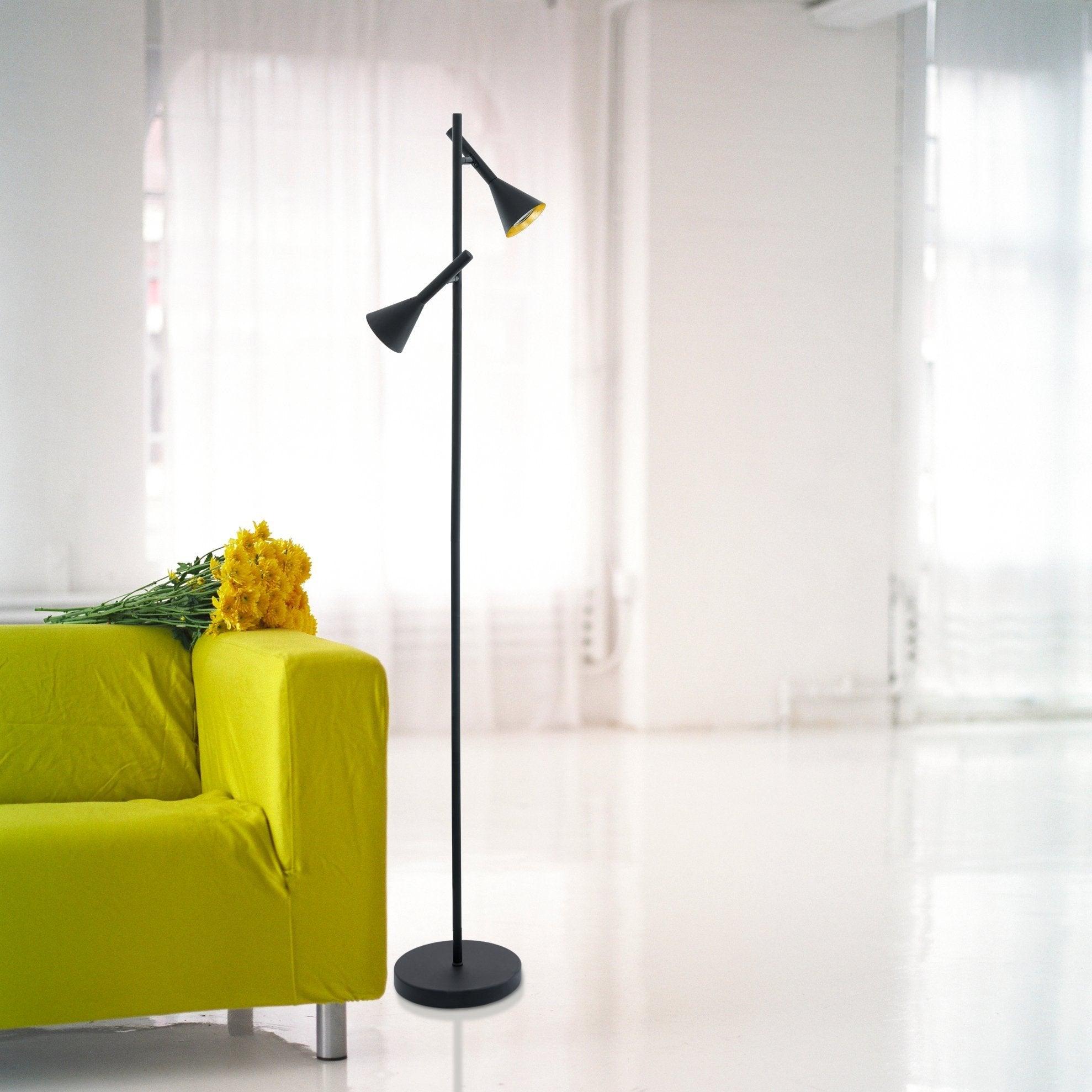 Eglo Cortaderas 2-Light Black & Gold Spotlight Floor Lamp - Modern Adjustable Standing Light for Living Room, Bedroom & Office Decor