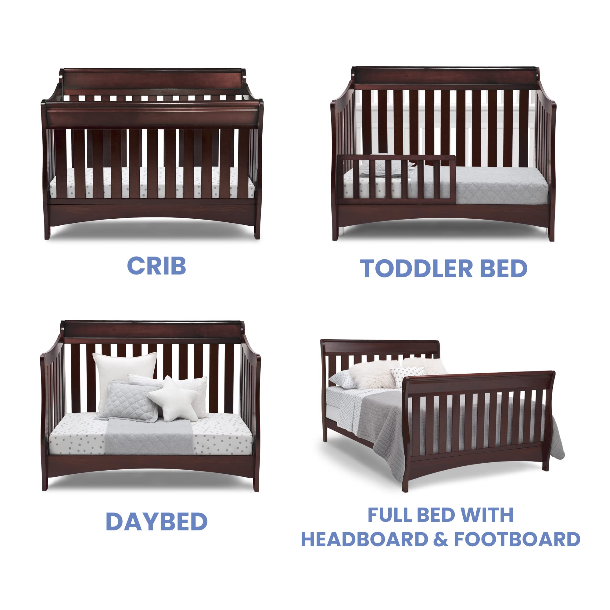 Delta Children Bentley S Series 4-in-1 Convertible Crib in Black Cherry Espresso with Serta Perfect Slumber Dual-Sided Recycled Fiber Core Crib & Toddler Mattress Set - Nursery Essentials for Newborns to Big Kids