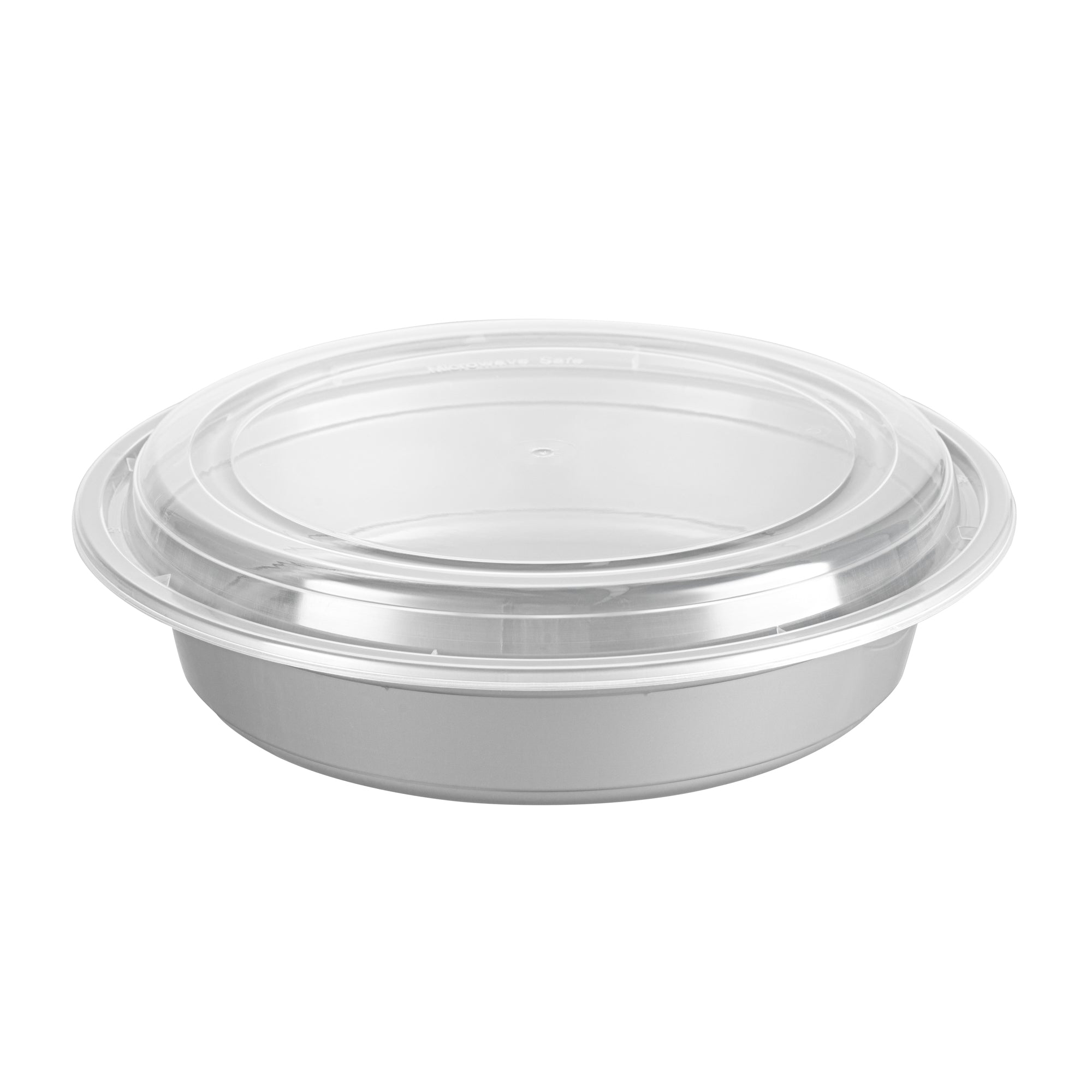 48oz Round Silver Plastic Takeout Containers with Clear Lids - 100 Pack (9