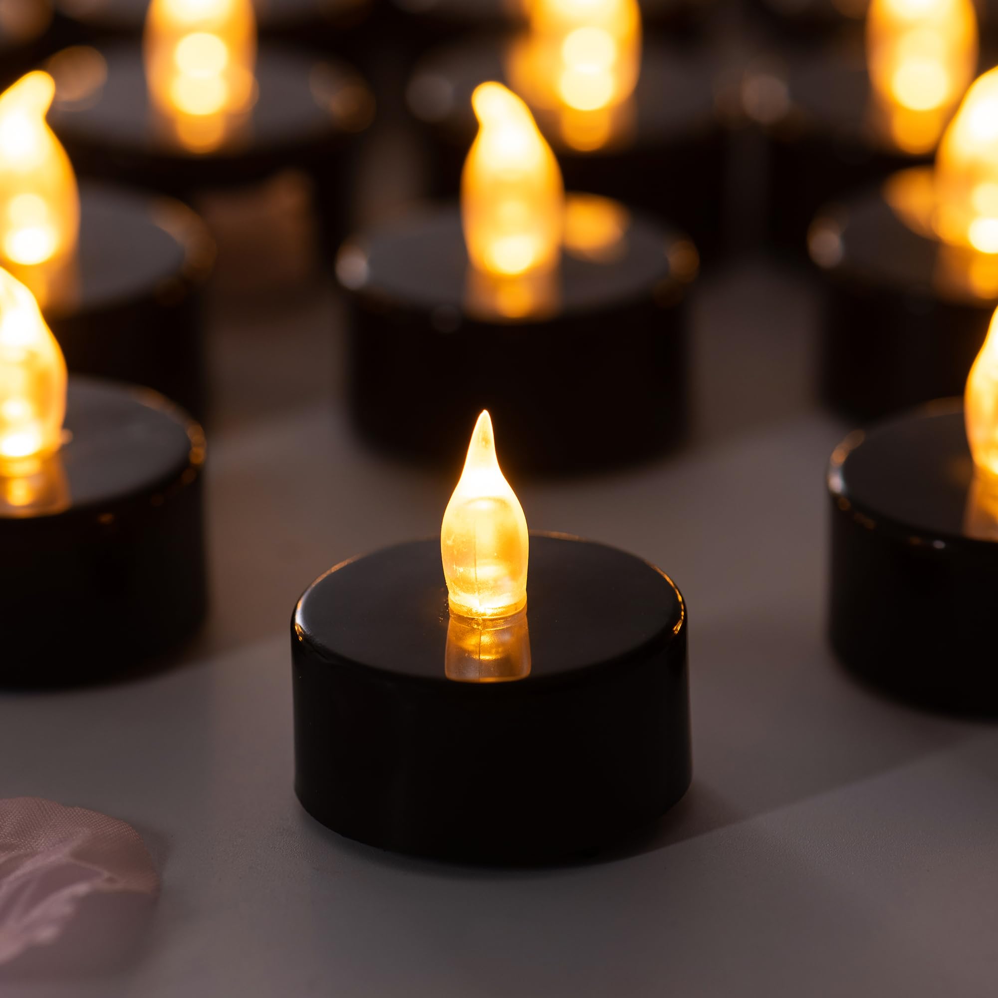 40 Pack Long-Lasting Black Flameless Tealight Candles with Batteries Included - Realistic Flickering LED Tea Lights for Halloween Decorations, Weddings, Parties & Home Ambiance