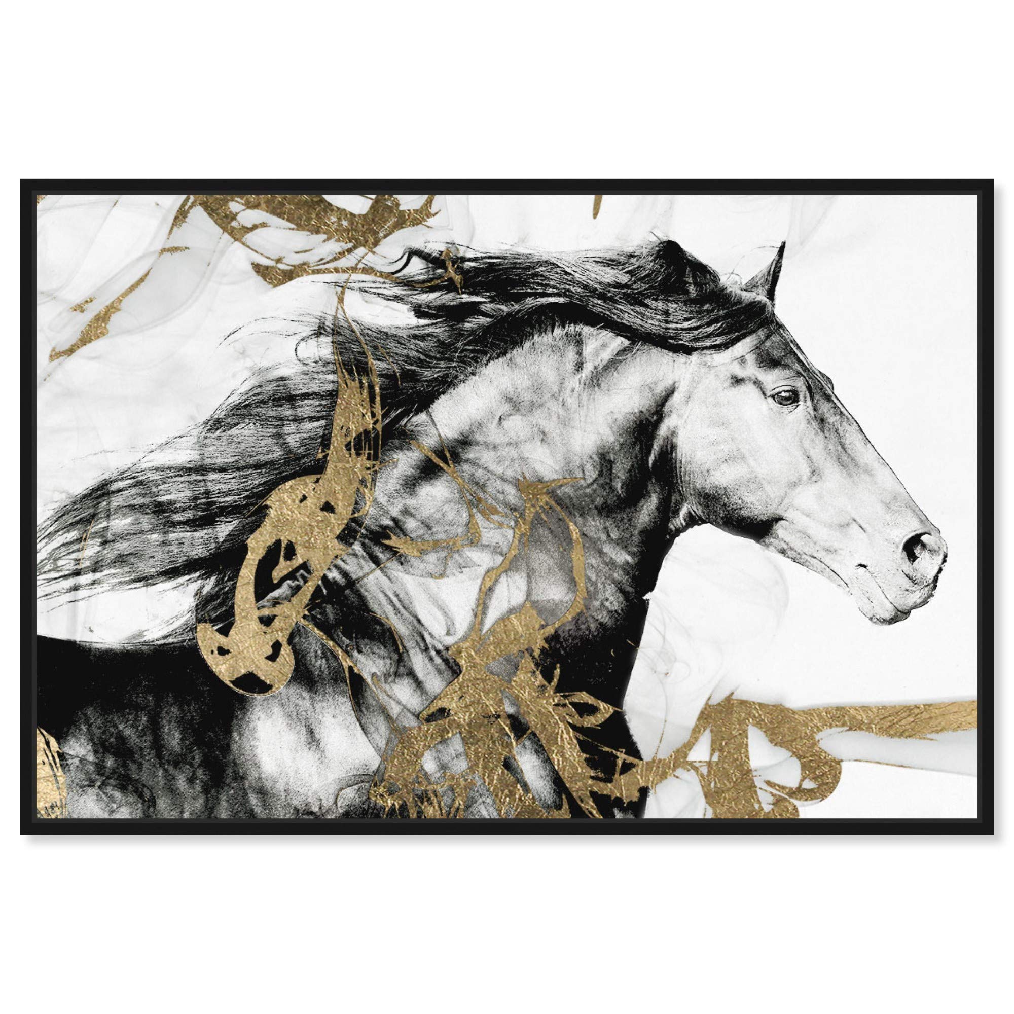 Gold and Black Beauty Farm Animals Framed Wall Art Canvas Prints - Perfect for Living Room, Bedroom & Farmhouse Decor