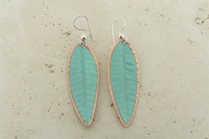 Large Copper Patina Leaf Earrings for Women - Handmade Boho Dangle Earrings - Perfect for Festivals, Weddings & Everyday Wear
