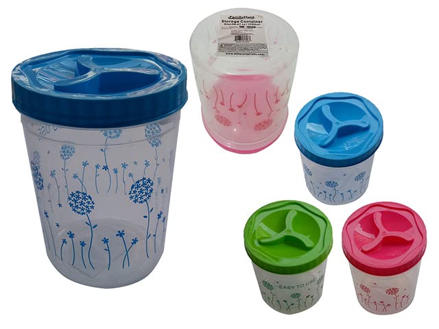 Familymaid 61393 5.25-inch Diameter x 7.1-inch Plastic Storage Containers with Printed Design - Set of 3 Assorted Colors for Kitchen Pantry Organization, Meal Prep & Leftovers Storage