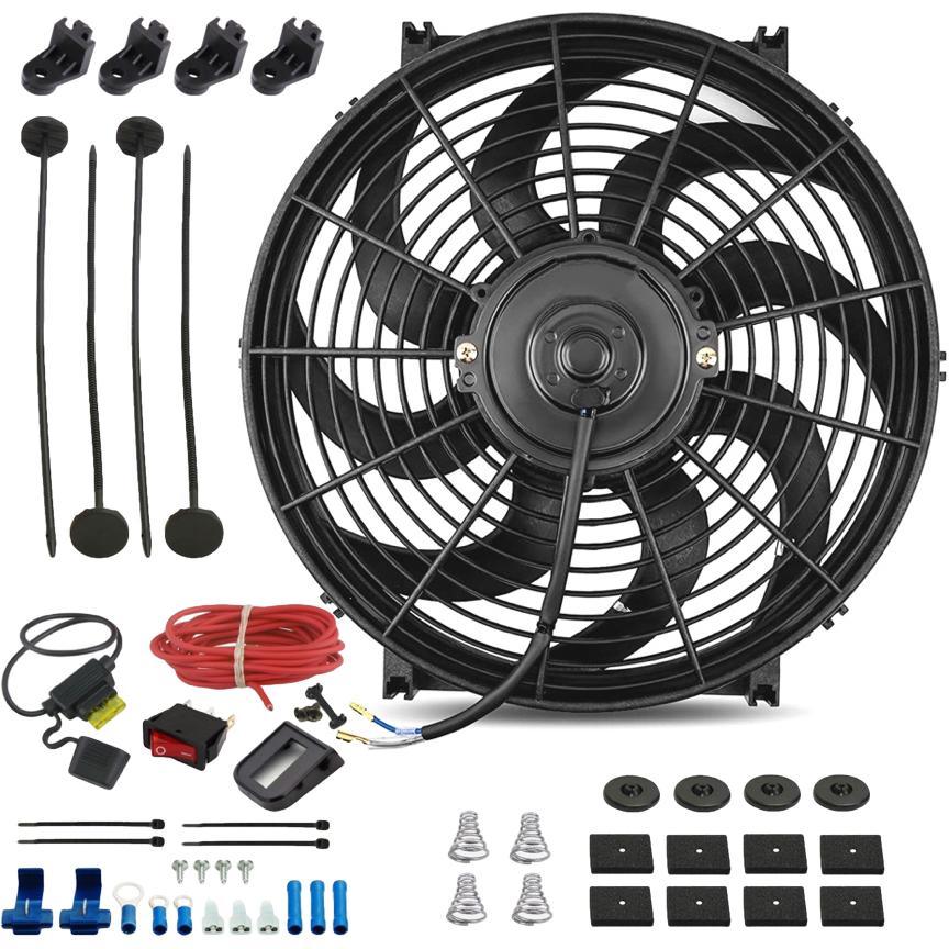 14-15 Inch 130W 12V Electric Cooling Fan with Rocker Switch Wiring Kit - Perfect for Car, Truck, RV & Marine Engine Cooling Systems