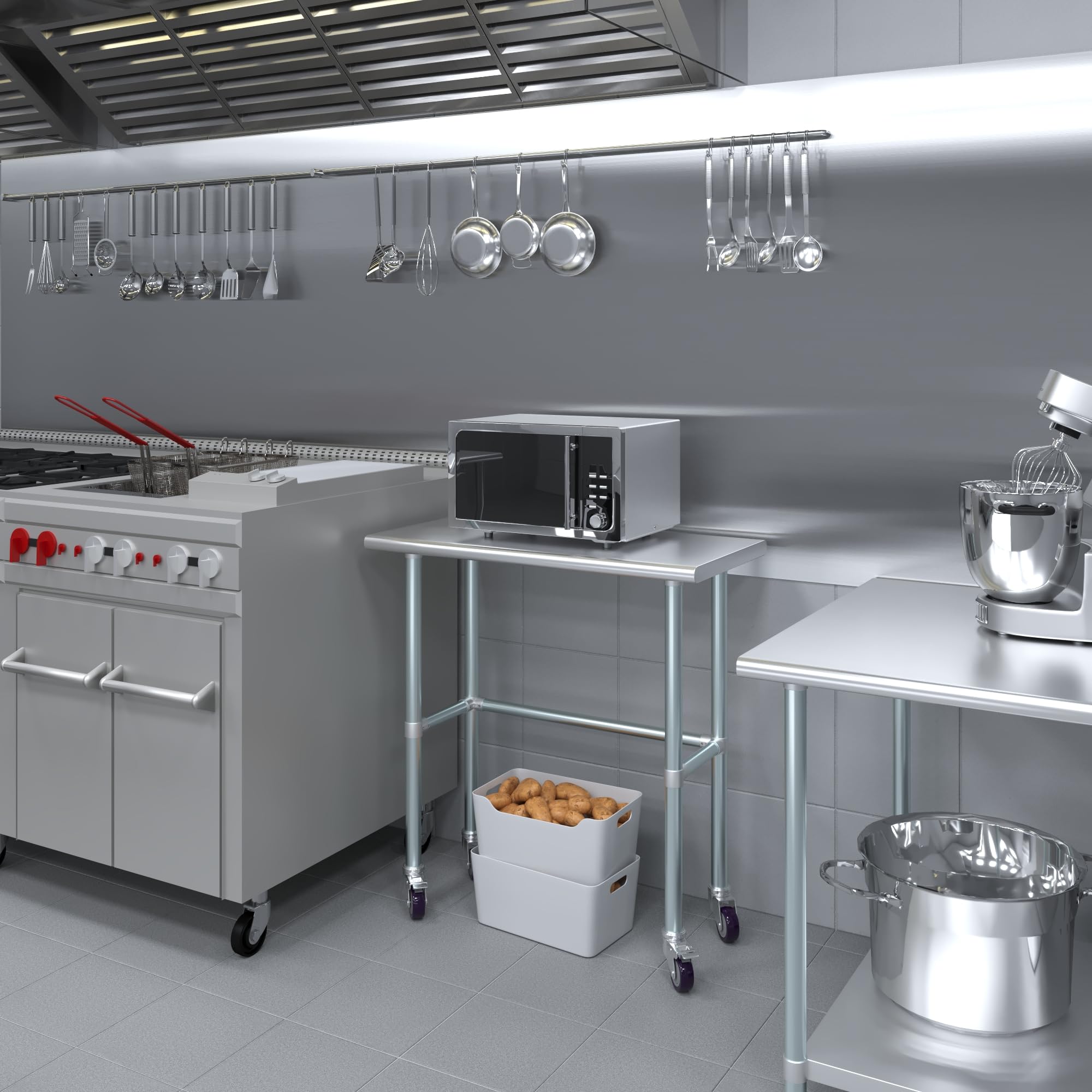 AmGood Stainless Steel Work Table with Open Base & Wheels - 36
