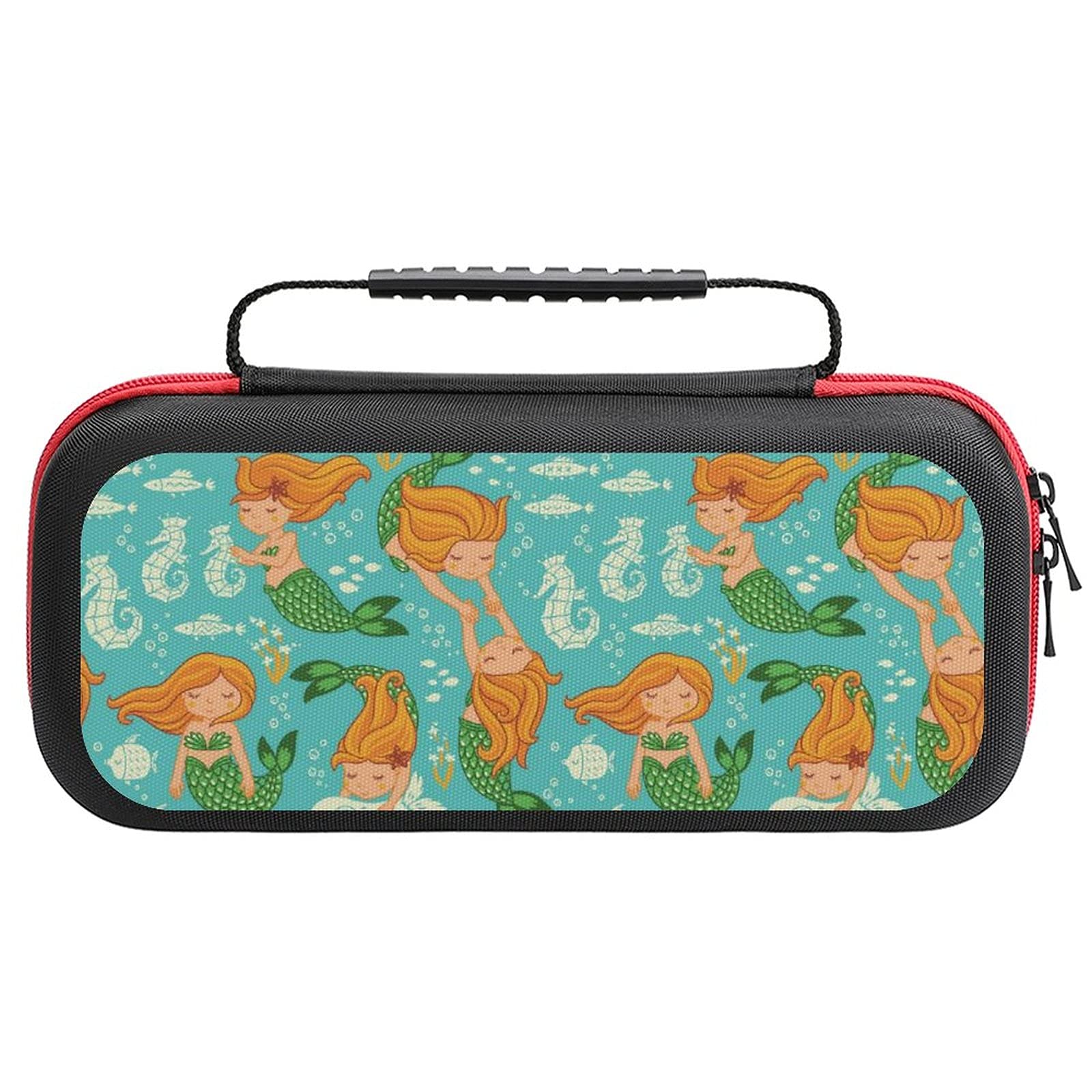 Mermaid Pattern Printed Travel Carrying Case for Nintendo Switch Lite & Accessories - Waterproof Storage Bag for Gaming, Commuting, and Outdoor Adventures