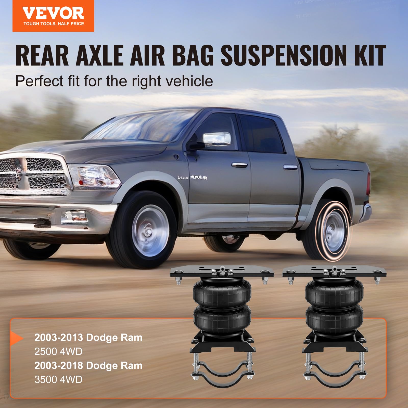 VEVOR Air Bag Suspension Kit for 2003-2018 Dodge Ram 2500/3500 4WD - 5000 lbs Capacity, 5-100 PSI Adjustable Air Springs - Perfect for Towing, Heavy Loads & Off-Road Adventures