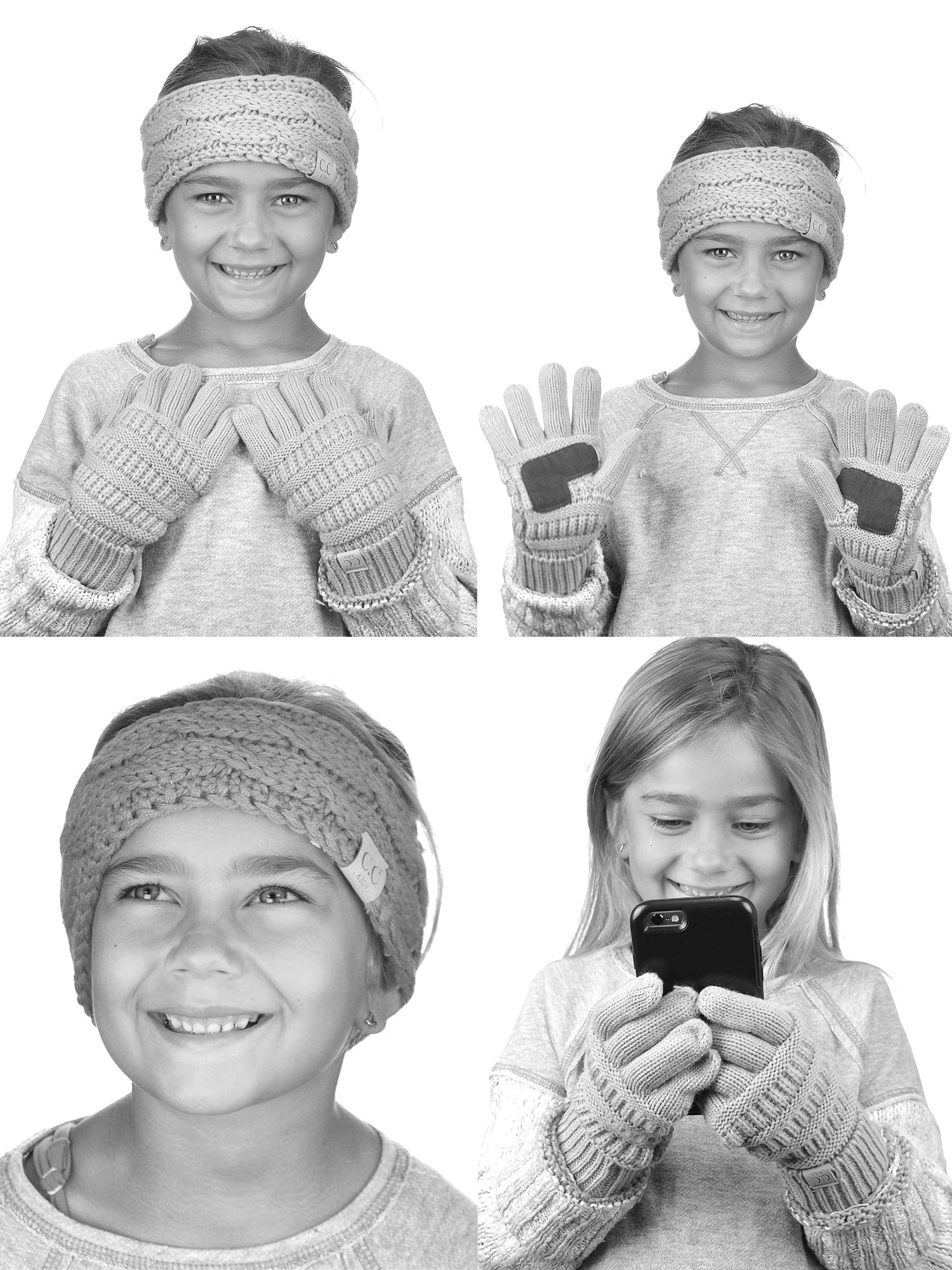 C.C Kids' Cable Knit Ear Warmer Headband & Touchscreen Gloves Set - Winter Accessories for Boys & Girls - Perfect for Snow Play, Skiing & Outdoor Activities