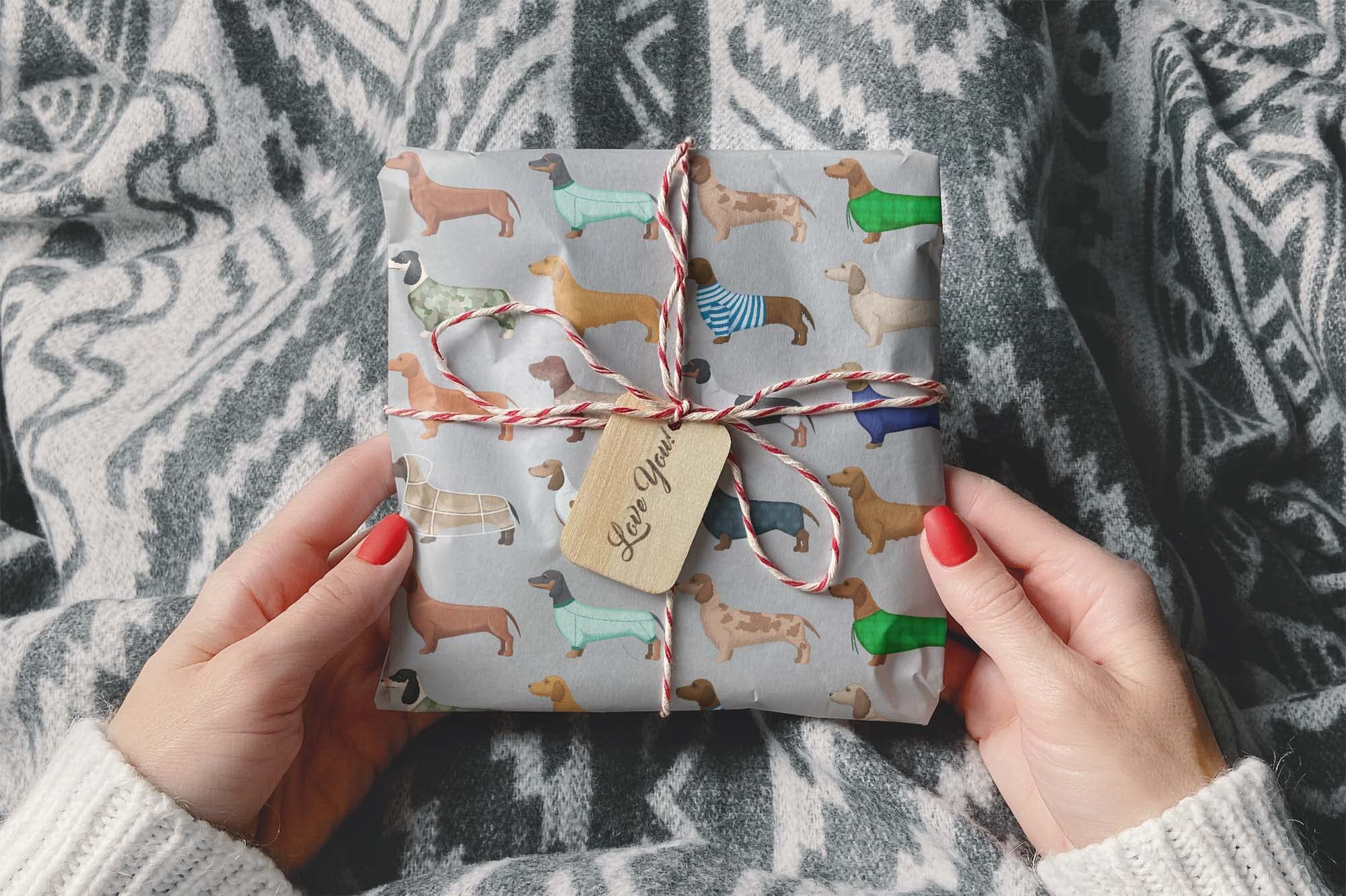 Premium Wiener Dog Sweater Gift Wrap - Cute Black & Brown Dachshund Design, 20x30 Inch Thick Wrapping Paper for Birthday Parties, Christmas Gifts & Pet Lover Decorations