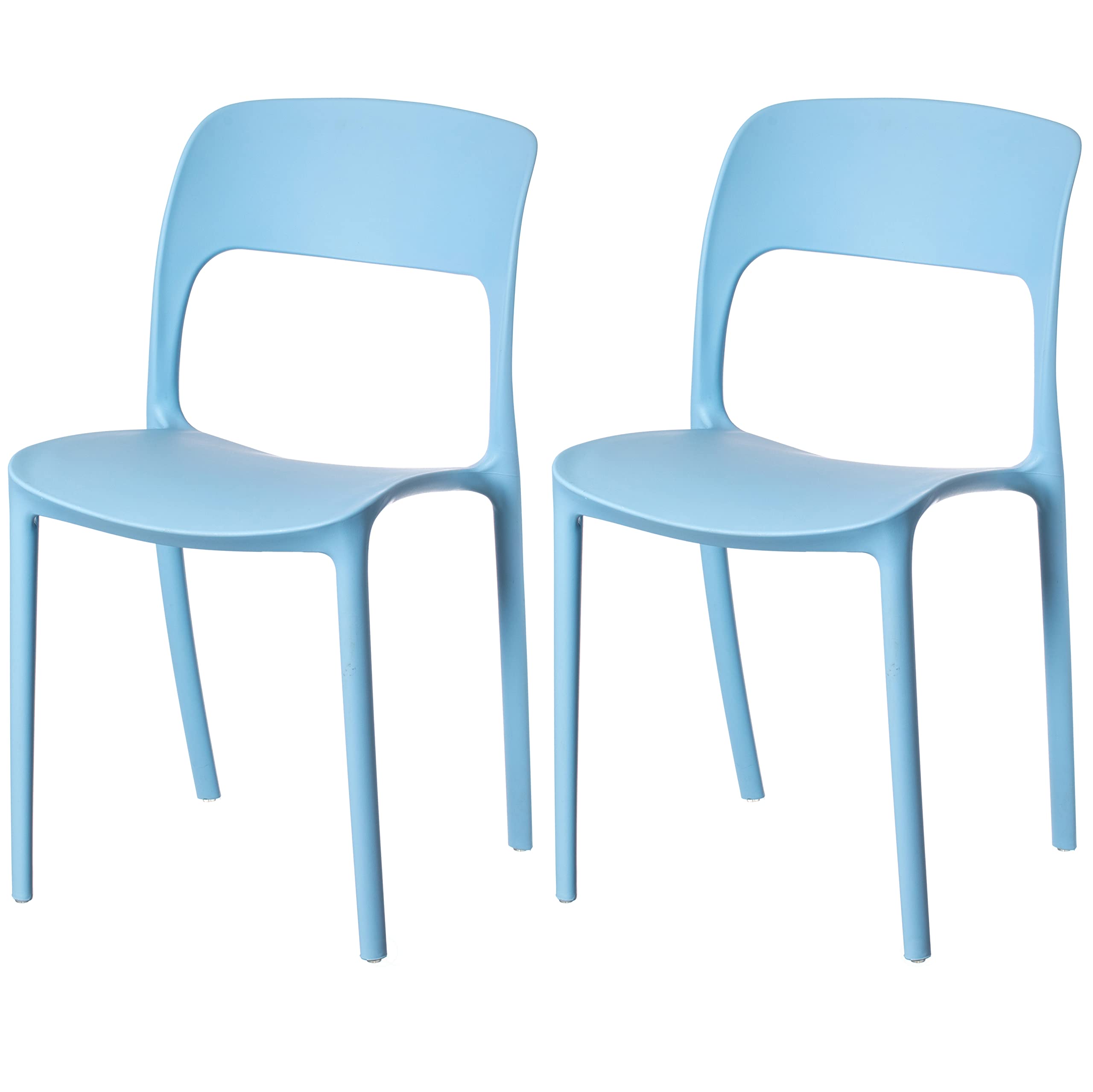 Fabulaxe Modern Plastic Outdoor Dining Chairs with Open Curved Back - Set of 2 Blue Patio Chairs for Garden, Poolside, and Backyard Dining
