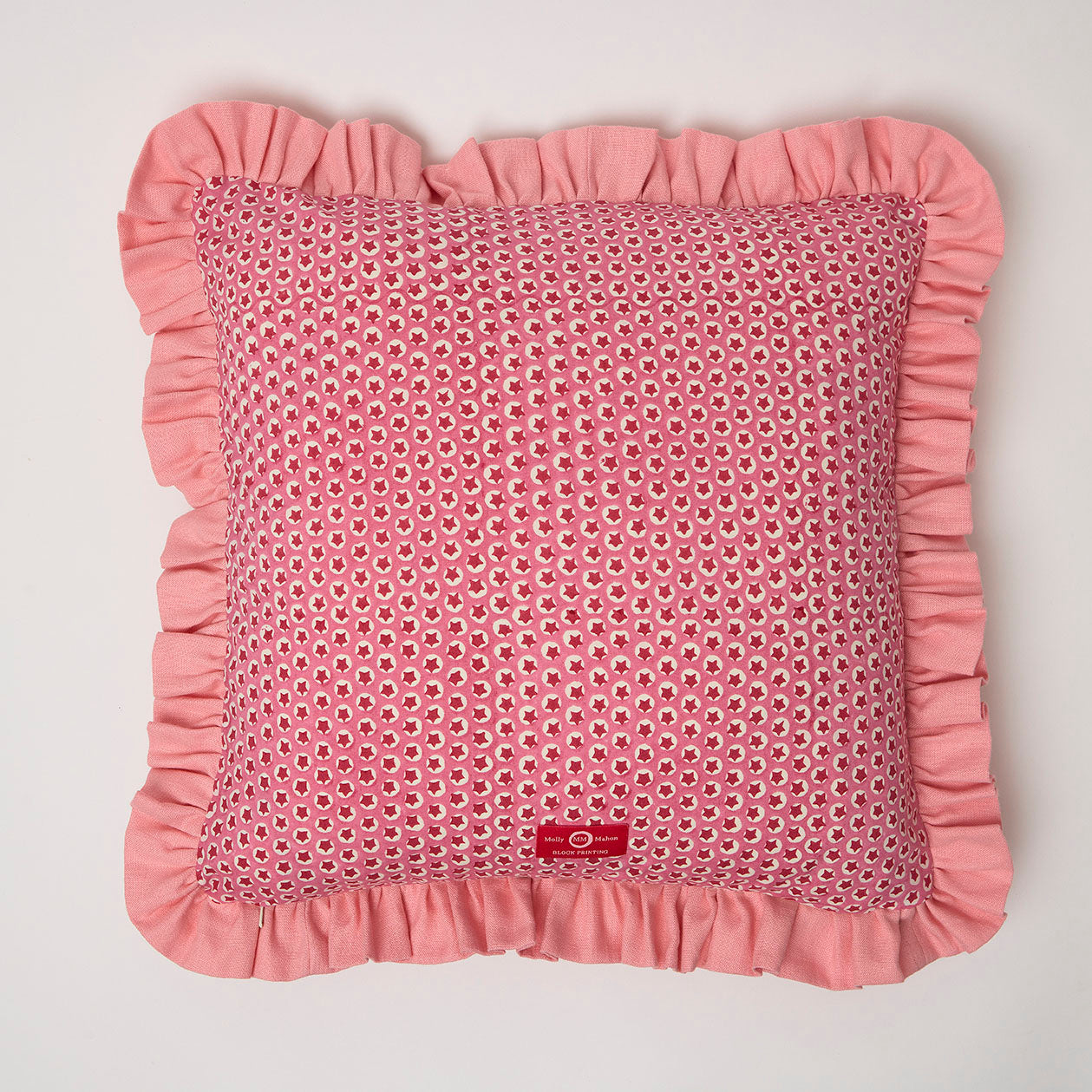Frilled Cushion Cover - Soft Pink Tuk Tuk Design for Sofa, Bed & Home Decor | Cozy & Stylish Living Room Accessory
